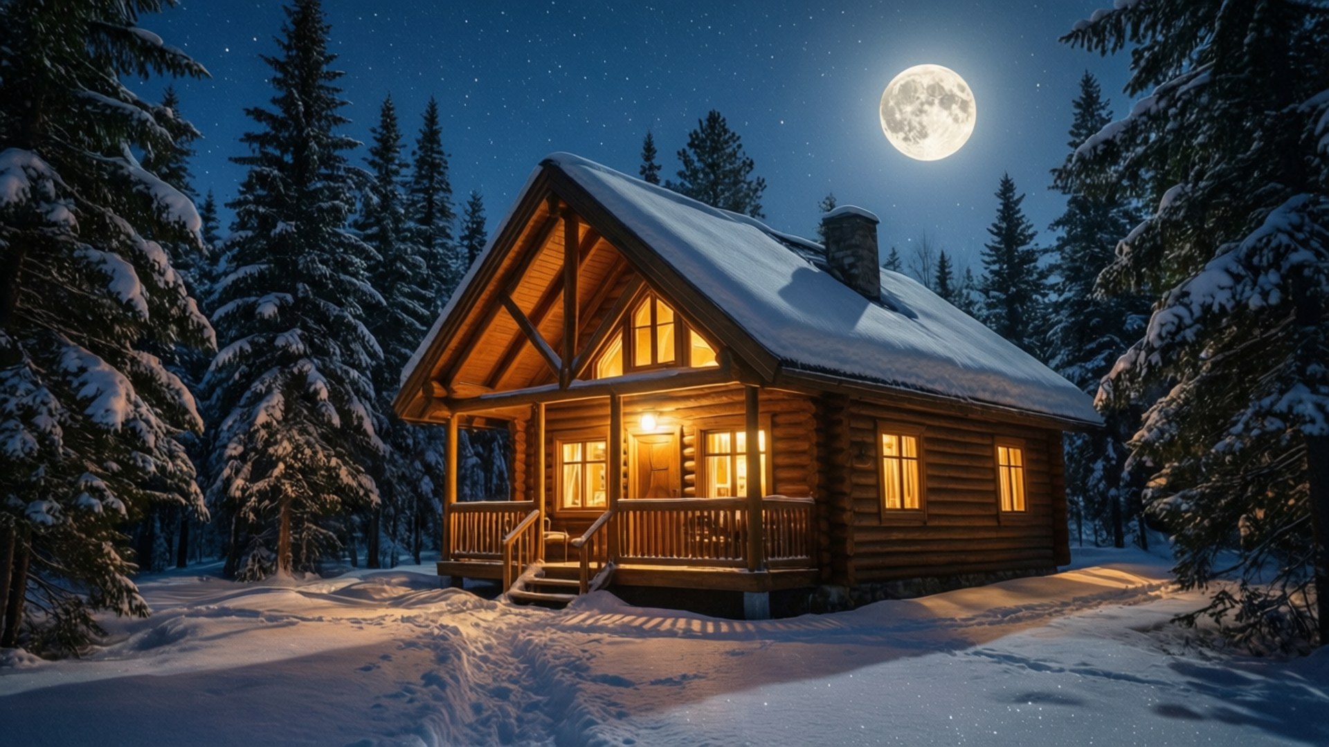 雪夜小屋 壁纸