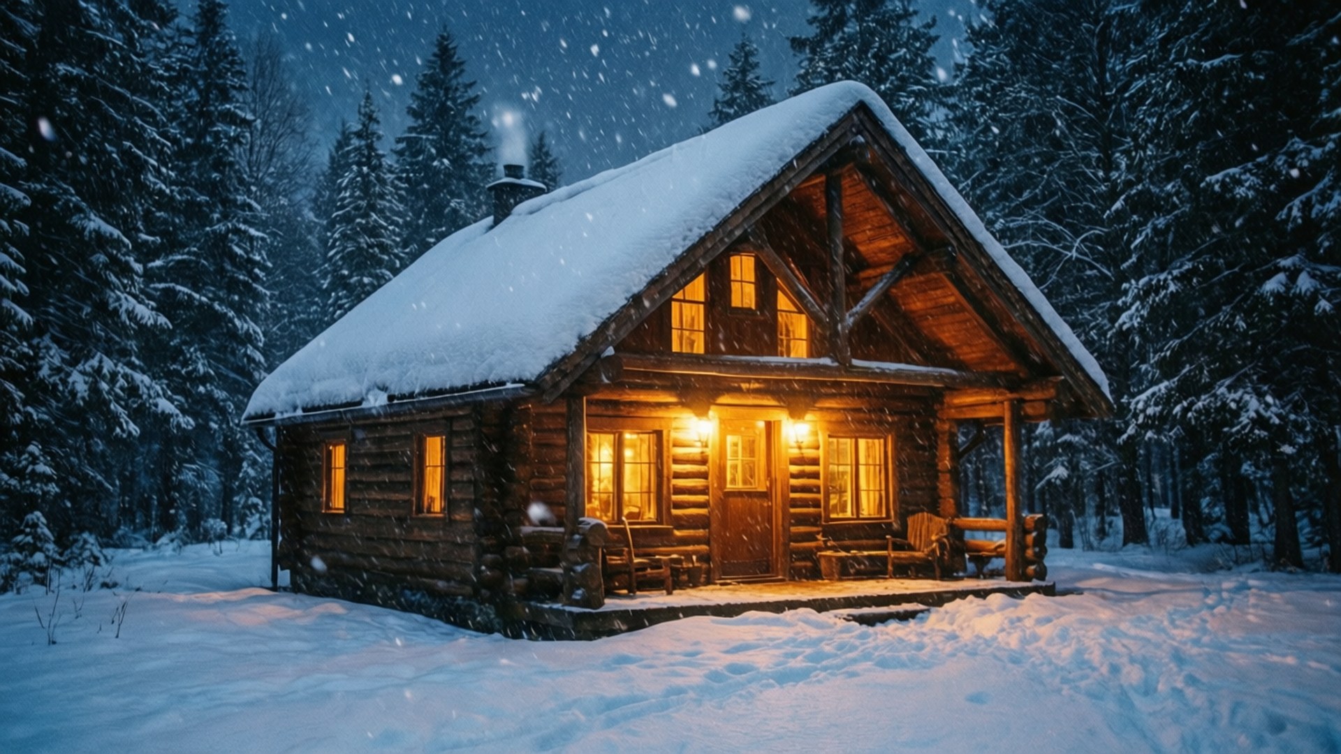 雪夜小屋 壁纸