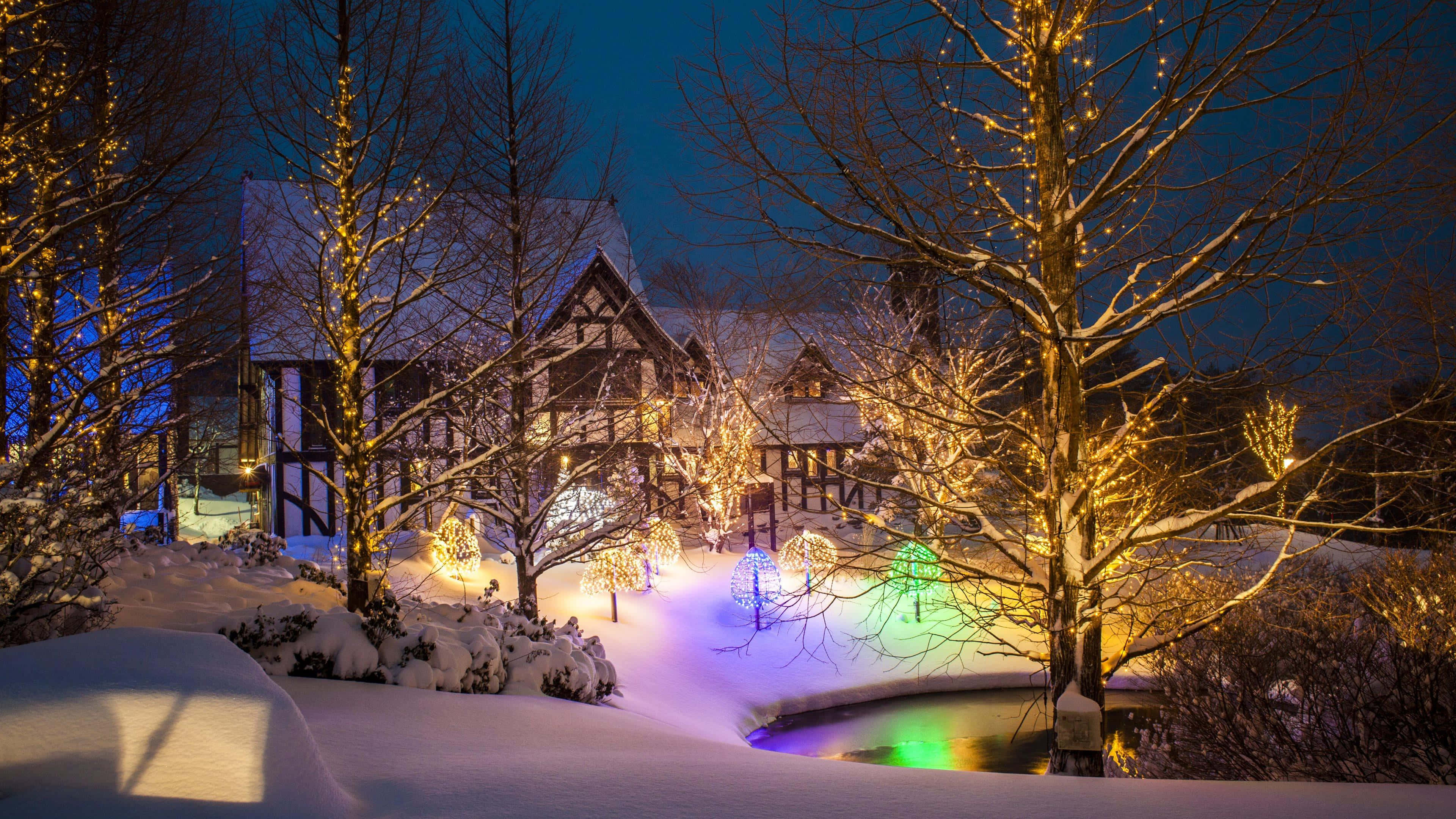 雪林中的小屋 酷炫圣诞 壁纸