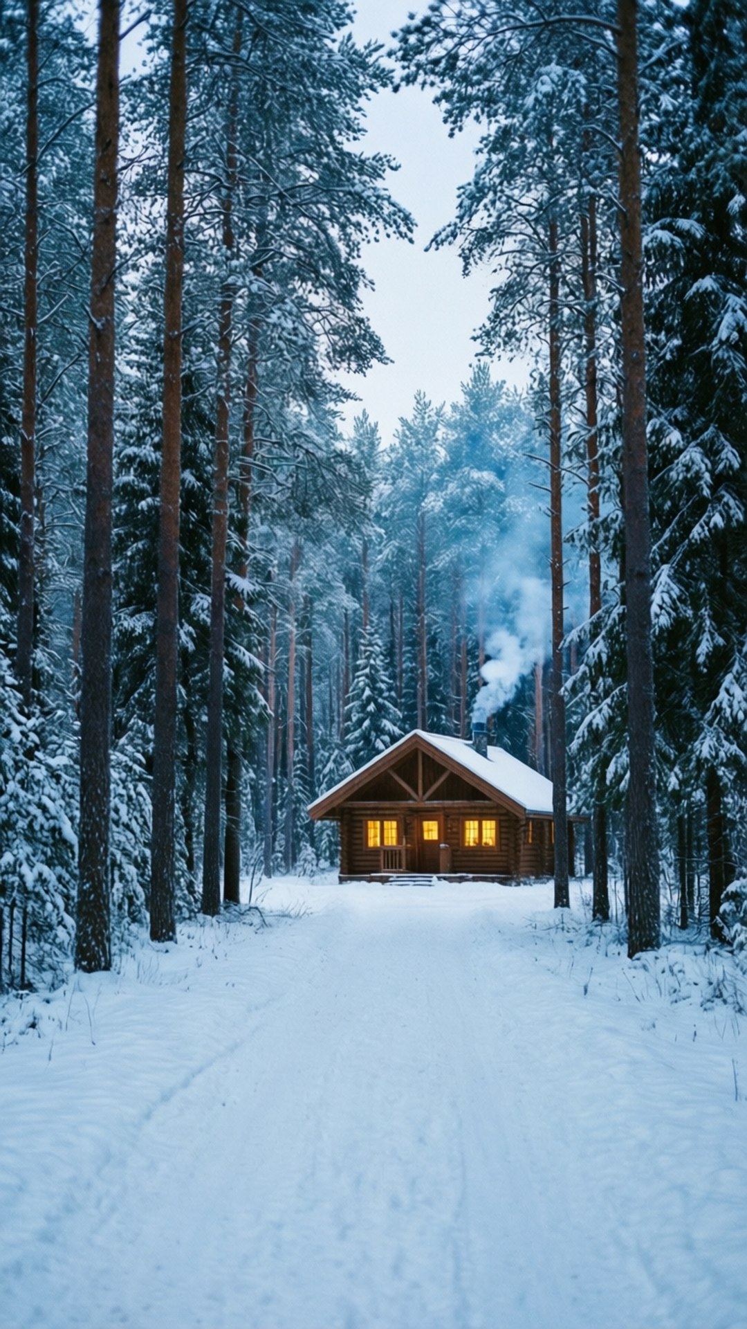 雪林小屋小径 壁纸