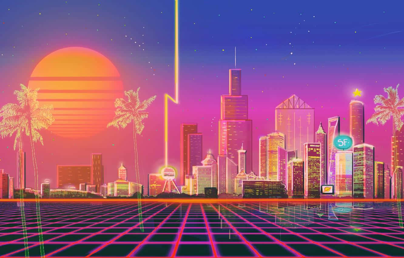 霓虹之城的灯火在夜空中璀璨闪耀 壁纸