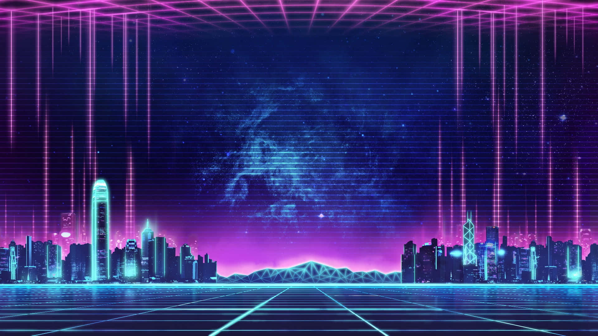 霓虹城市网格背景 壁纸