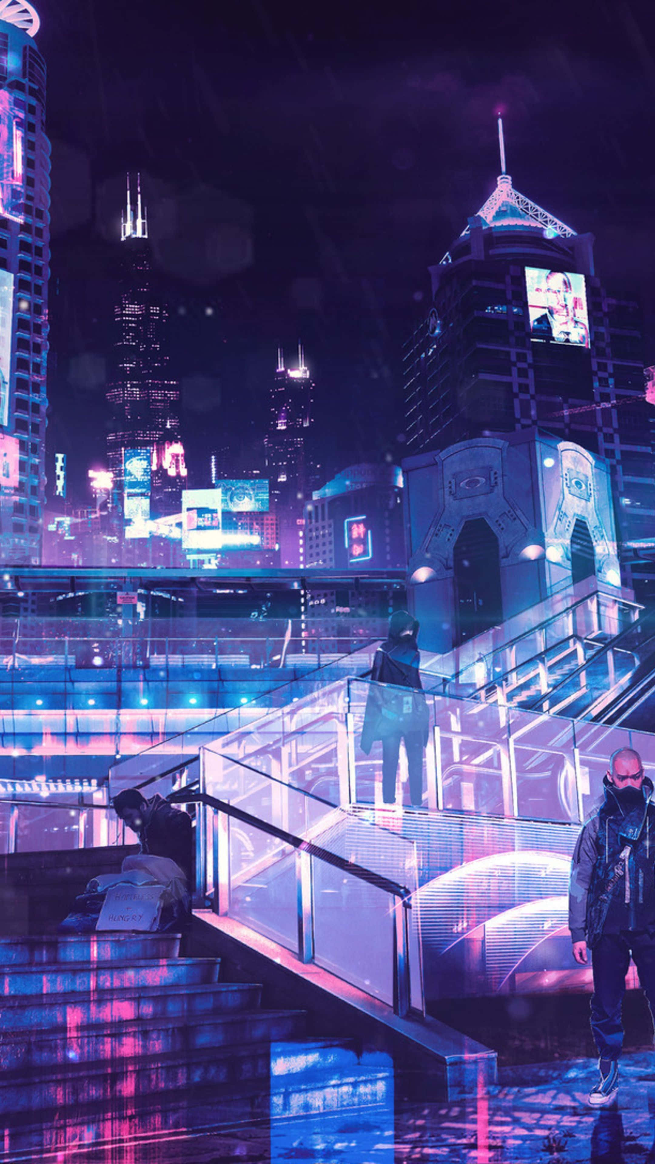 霓虹城市背景 壁纸