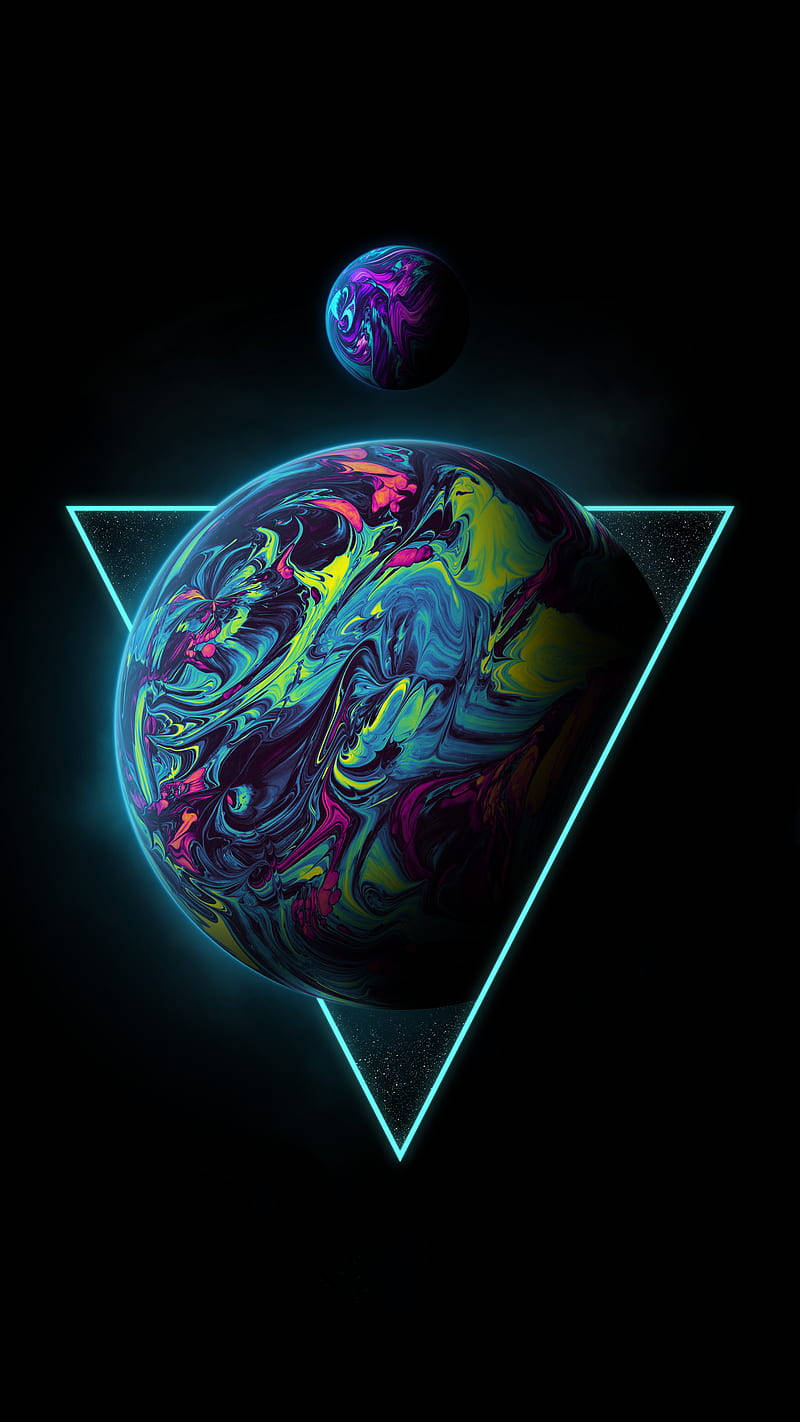 霓虹月亮与宇宙行星 壁纸