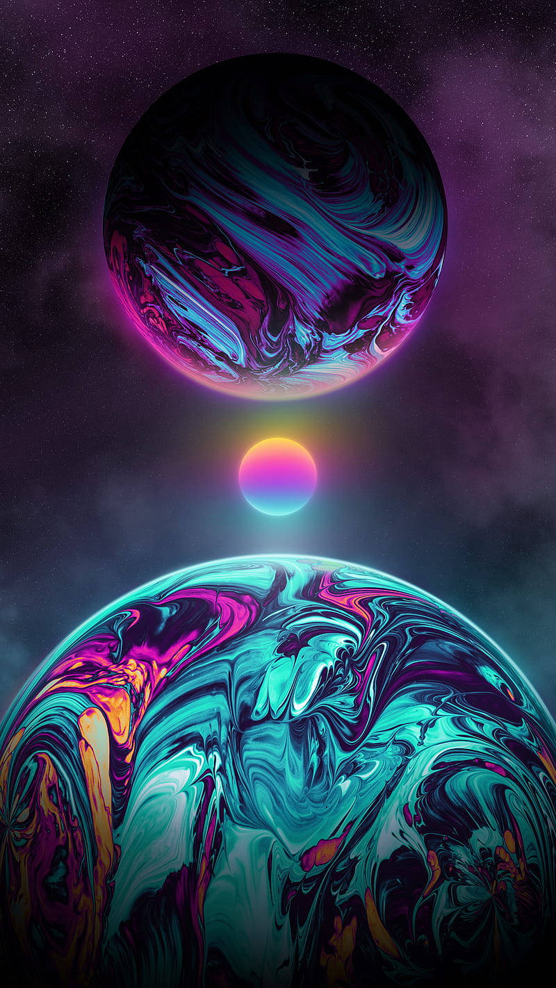 霓虹月亮与明亮星球 壁纸