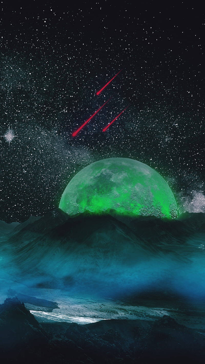 霓虹月亮与流星 壁纸
