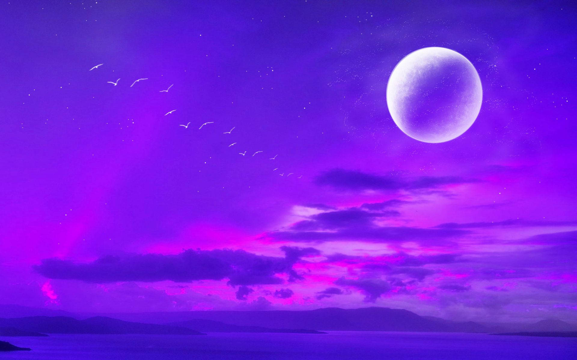 霓虹月亮与紫色天空 壁纸