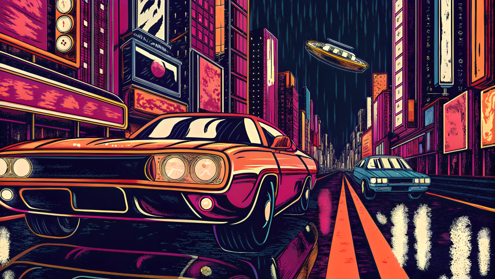 霓虹漂移：午夜都市景观 壁纸