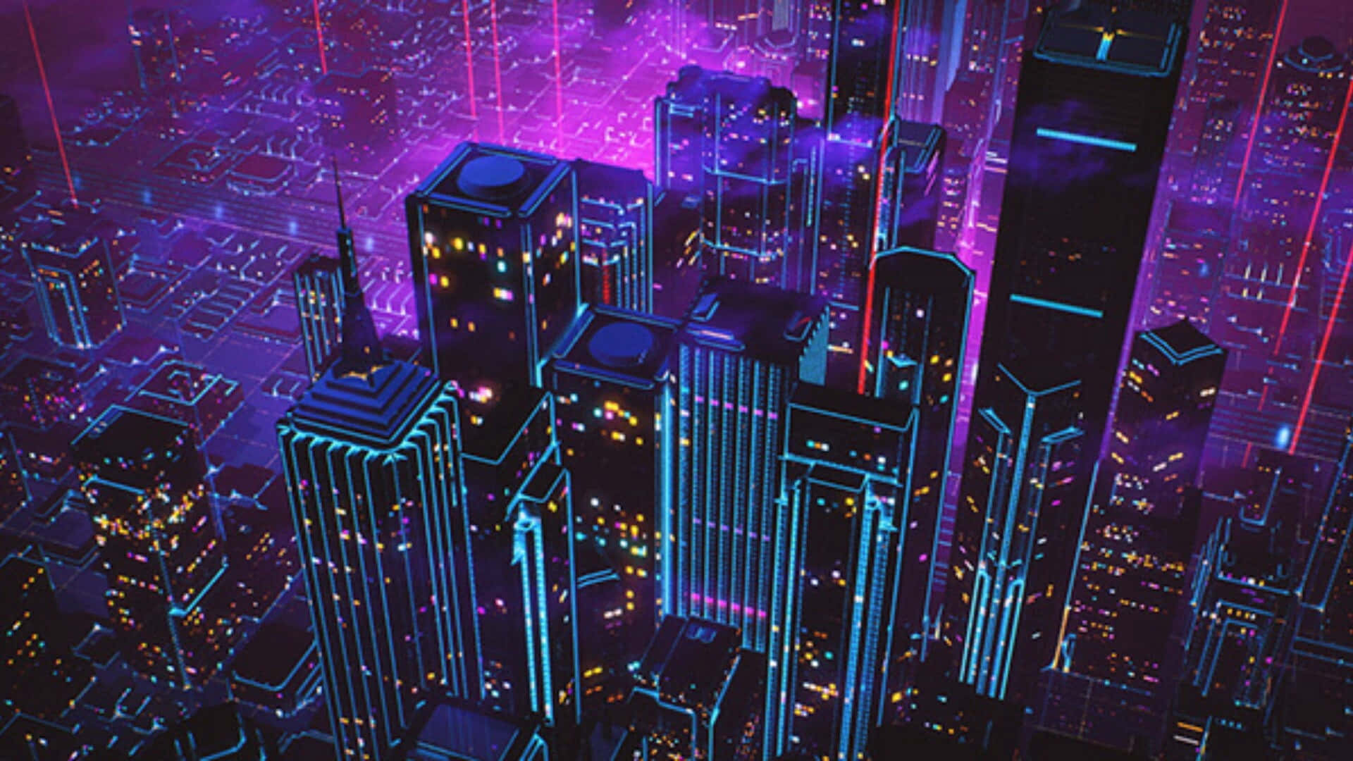 霓虹灯下的城市与建筑 壁纸