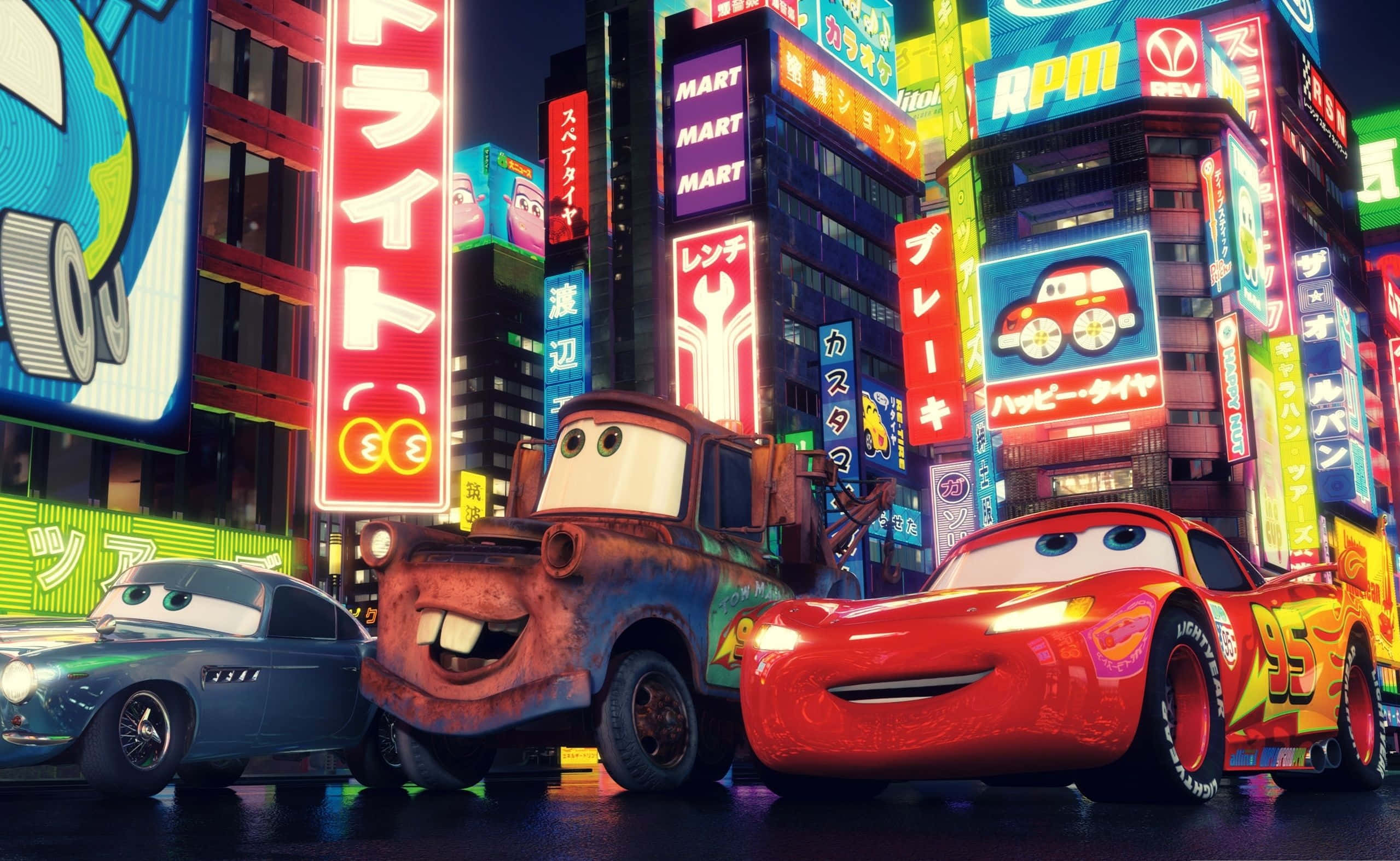 霓虹灯下的城市汽车 壁纸