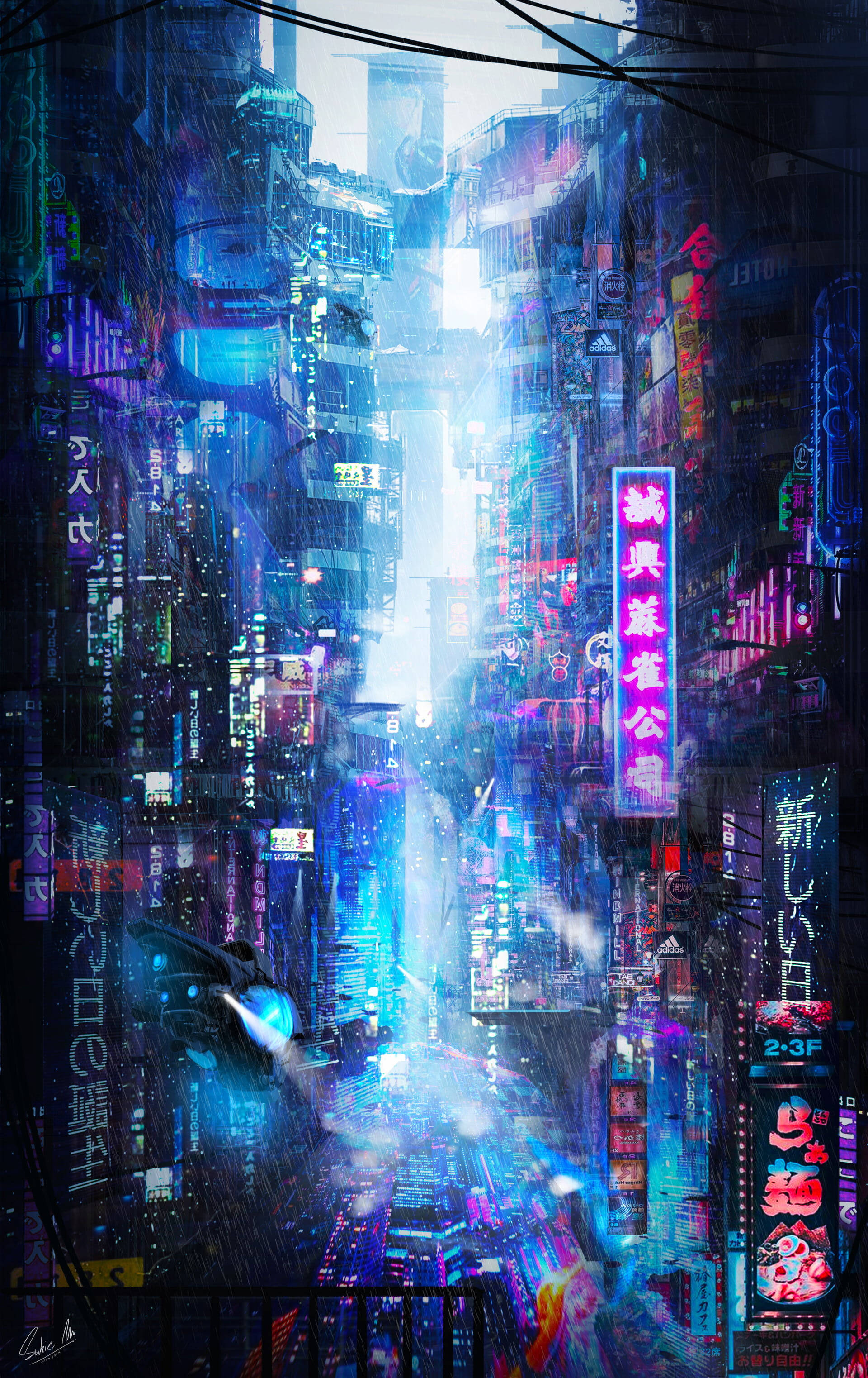 霓虹灯与美丽雨景 壁纸