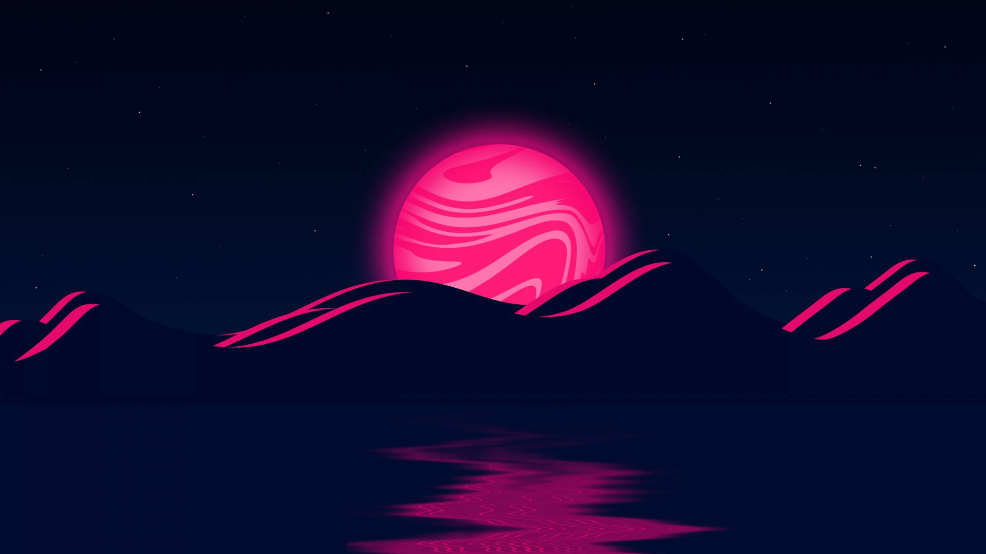 霓虹粉月波浪 壁纸