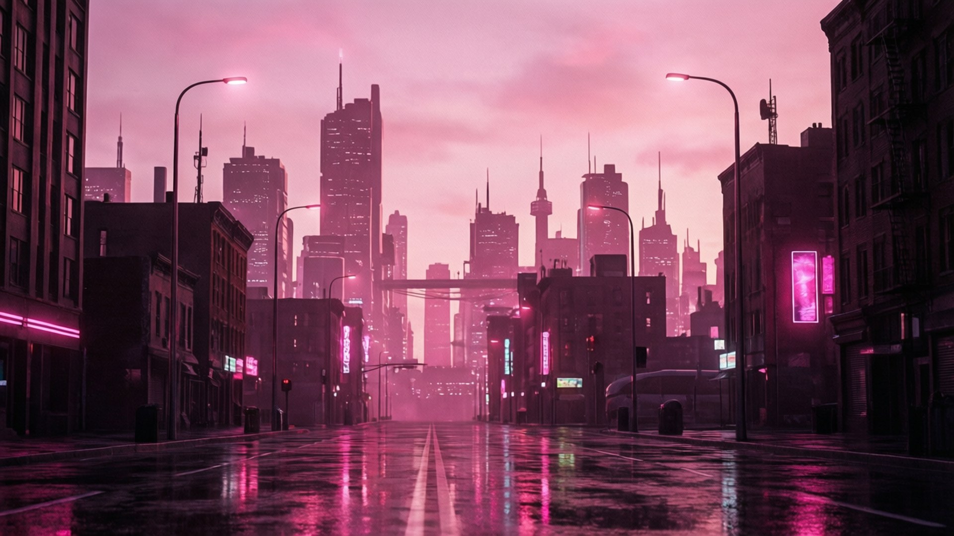 霓虹粉红城市黄昏 壁纸