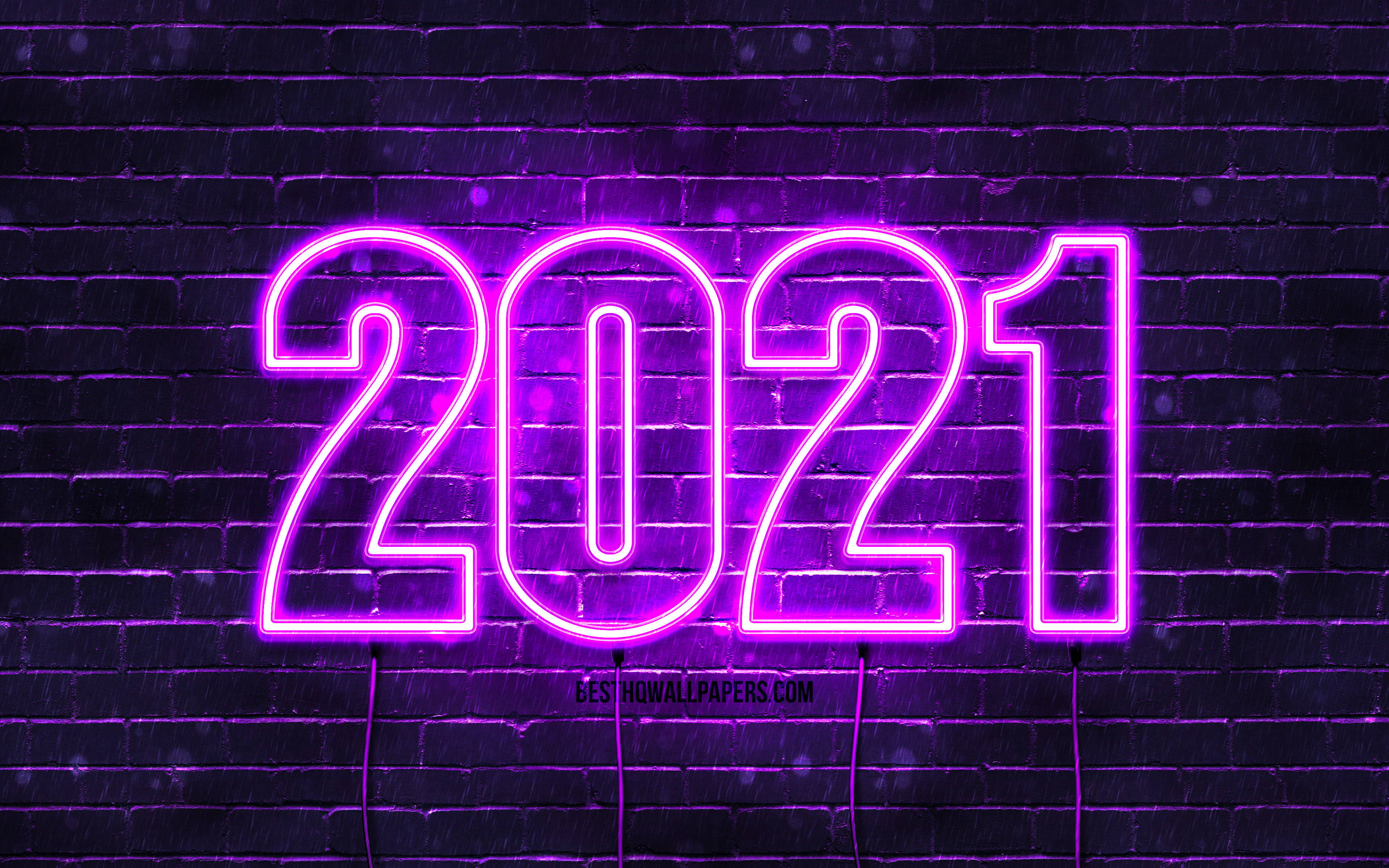 霓虹紫2021新年祝福 壁纸