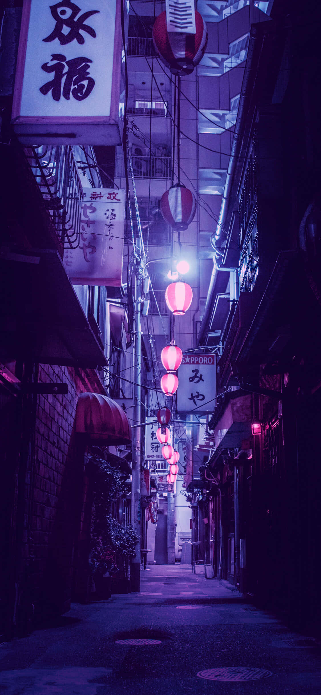 霓虹紫东京小巷手机背景 壁纸