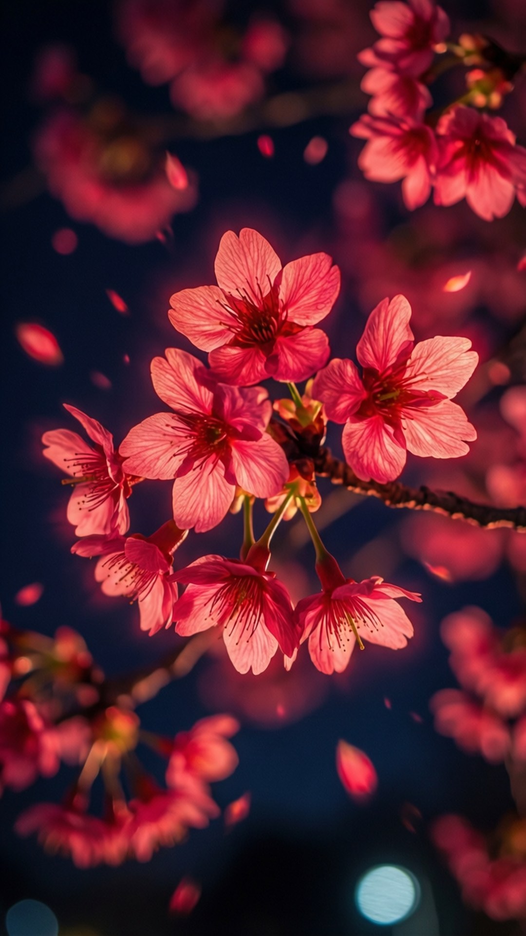 霓虹红樱花 壁纸