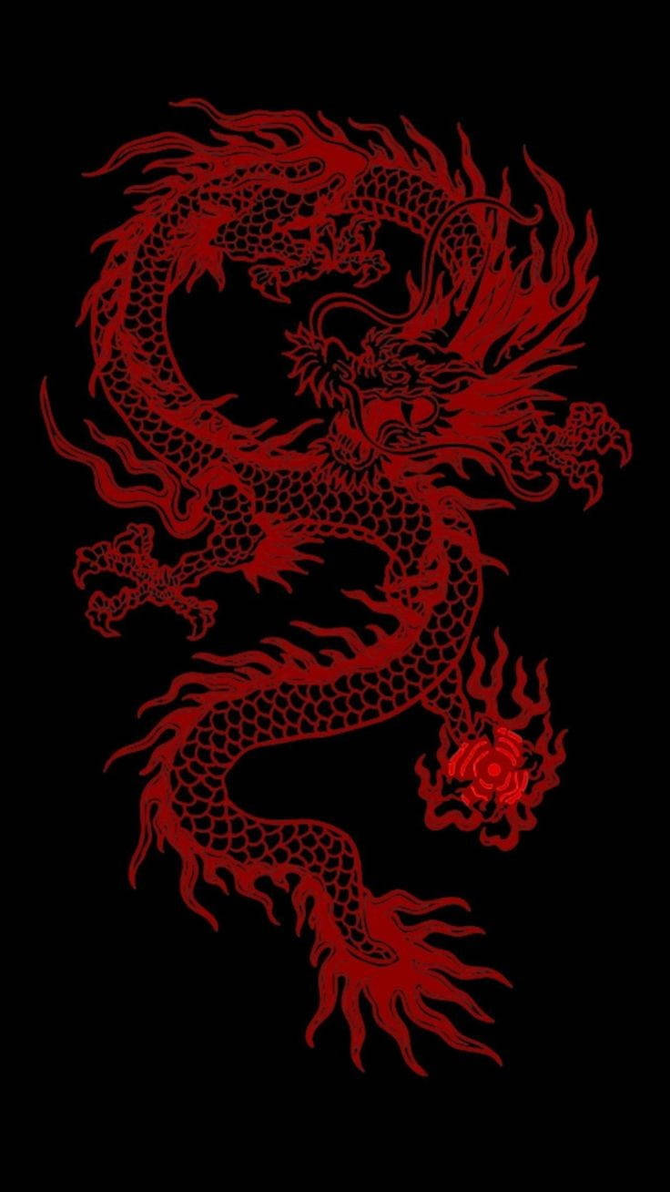 霓虹红轮廓日本龙艺术 壁纸