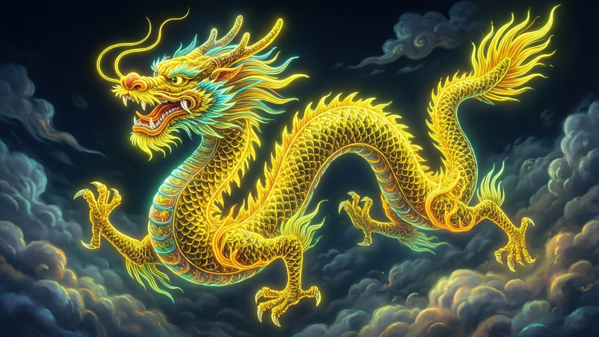 霓虹黄中国龙 壁纸
