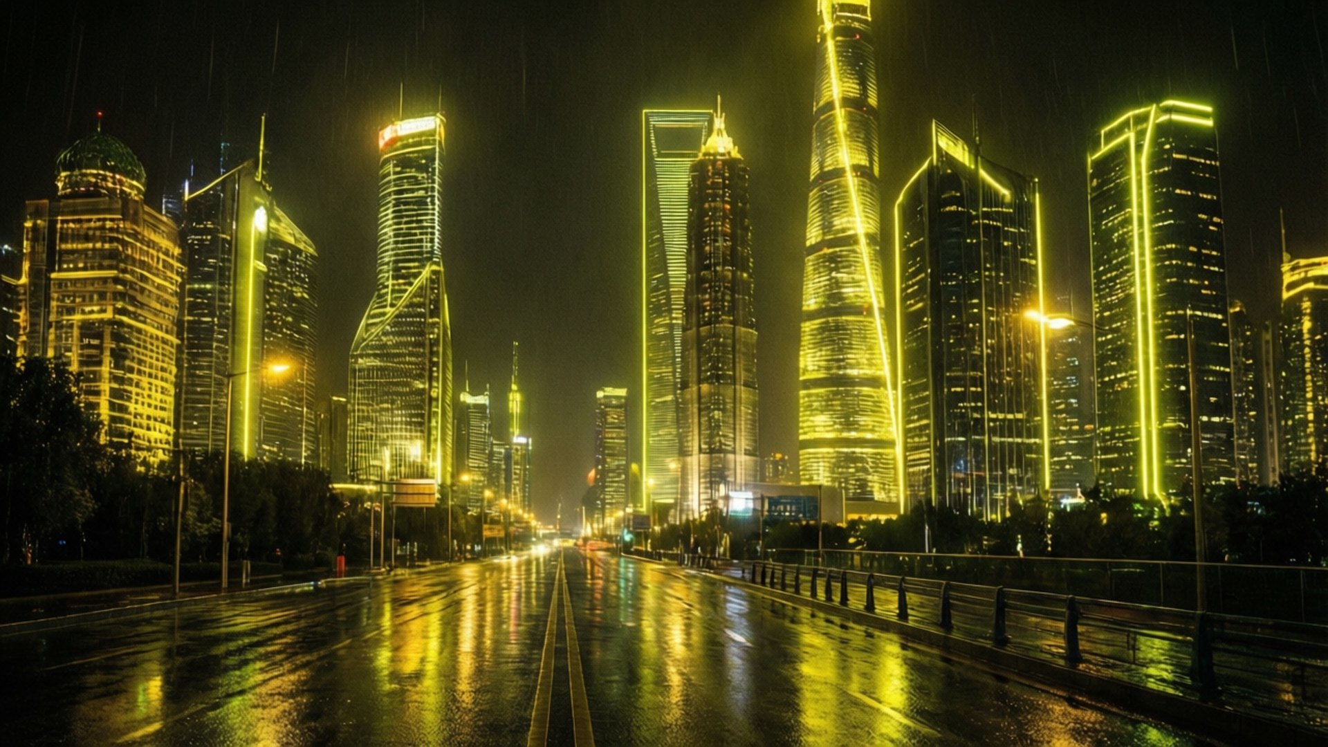 霓虹黄赛博朋克城市 壁纸