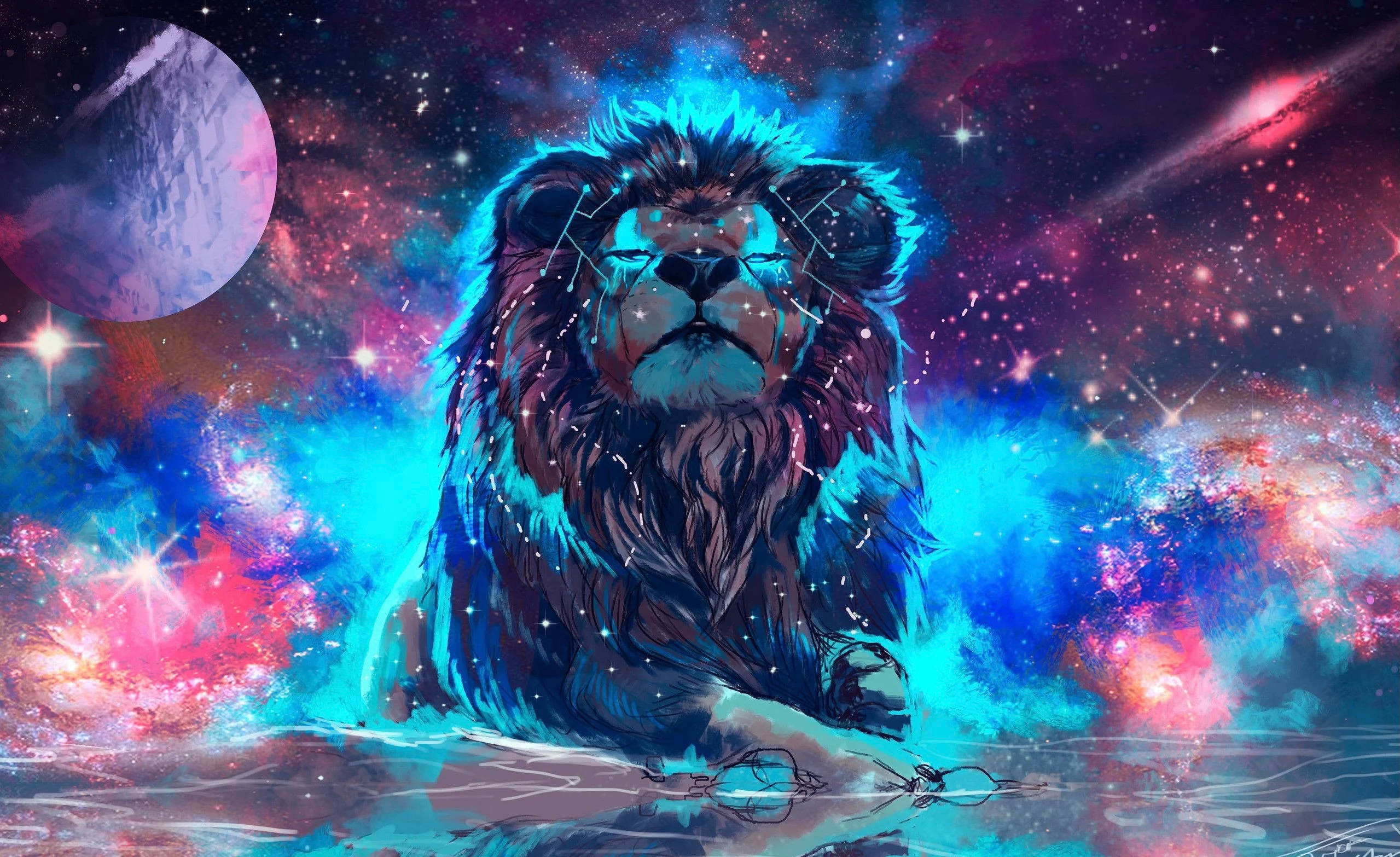 青色星系雄狮 壁纸