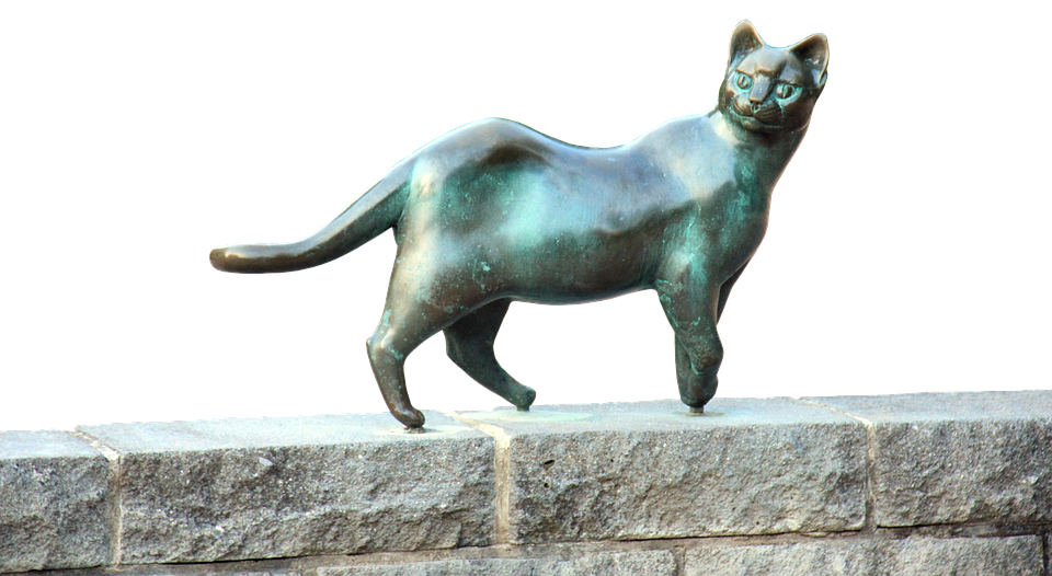 青铜猫雕塑石台 壁纸