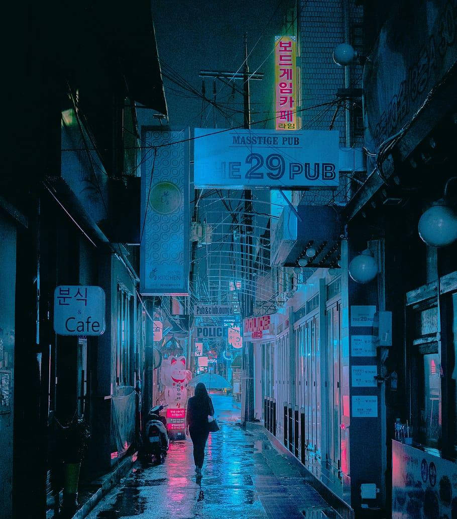 韩国街头夜幕 壁纸