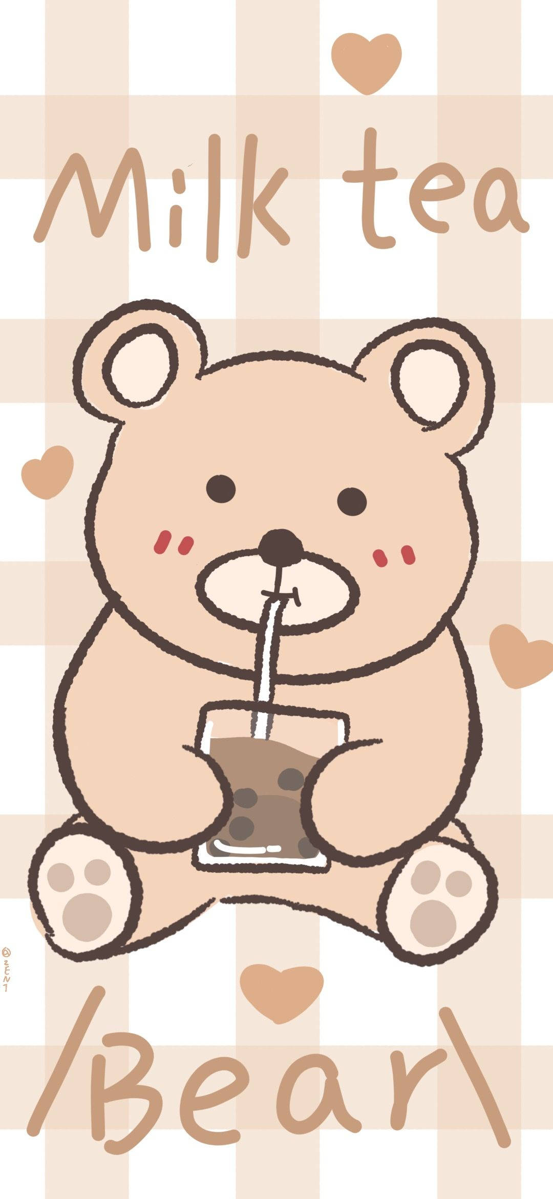 韩式小熊享用奶茶 壁纸