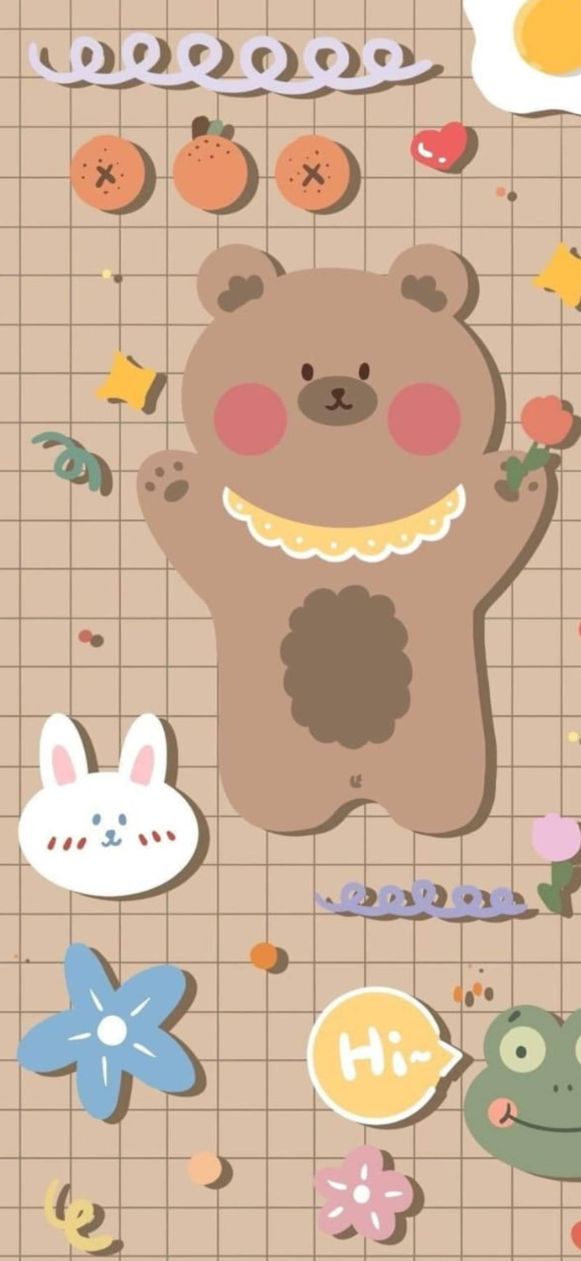 韩式小熊棕色网格 壁纸