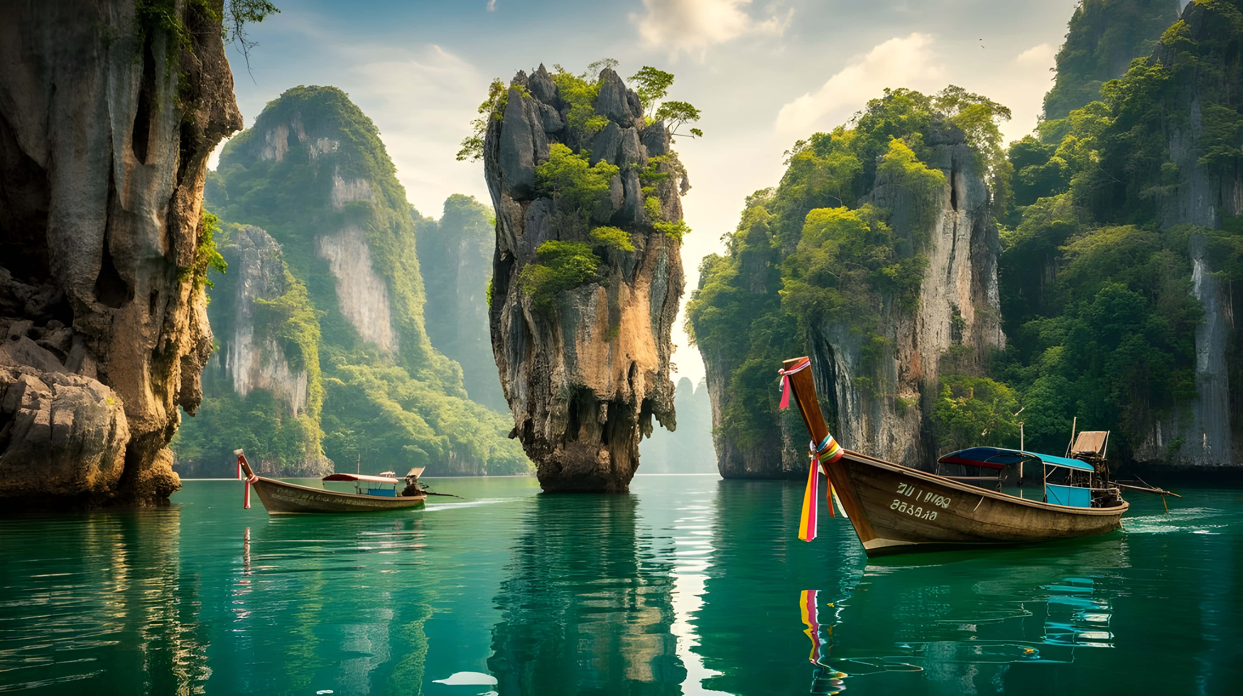 风景天堂岛与传统船景壁纸 壁纸