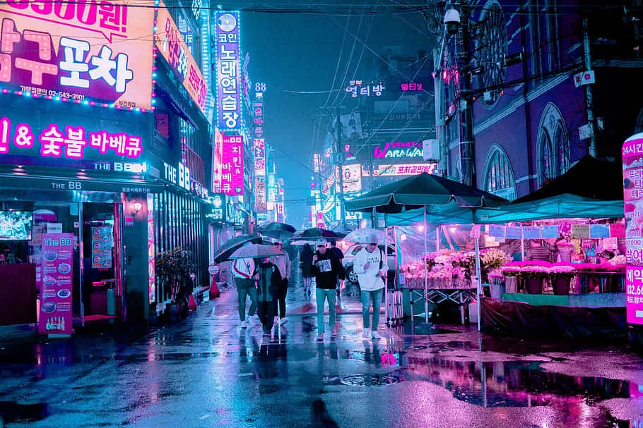 首尔霓虹粉城 壁纸