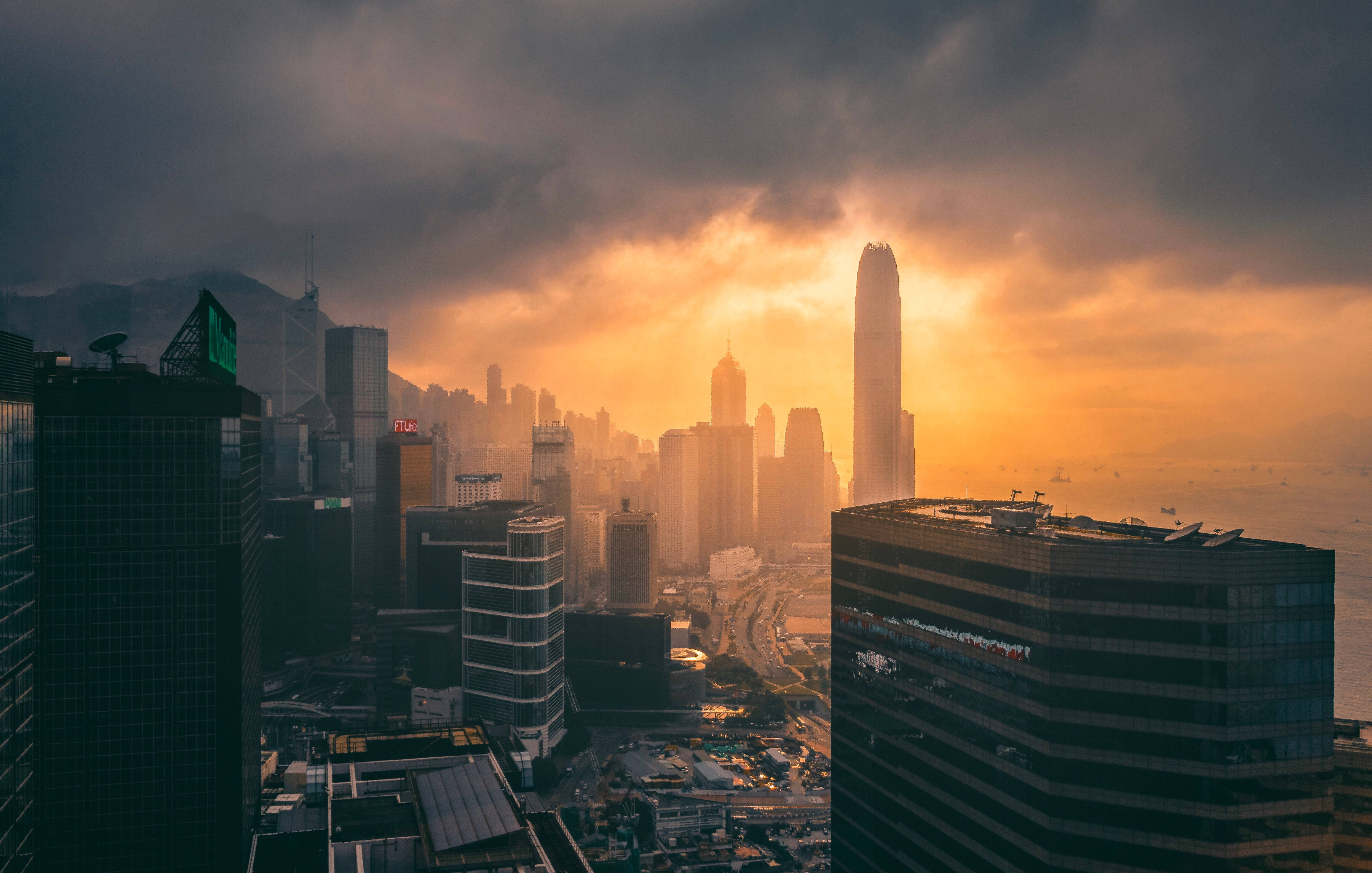 香港天际线日落 壁纸