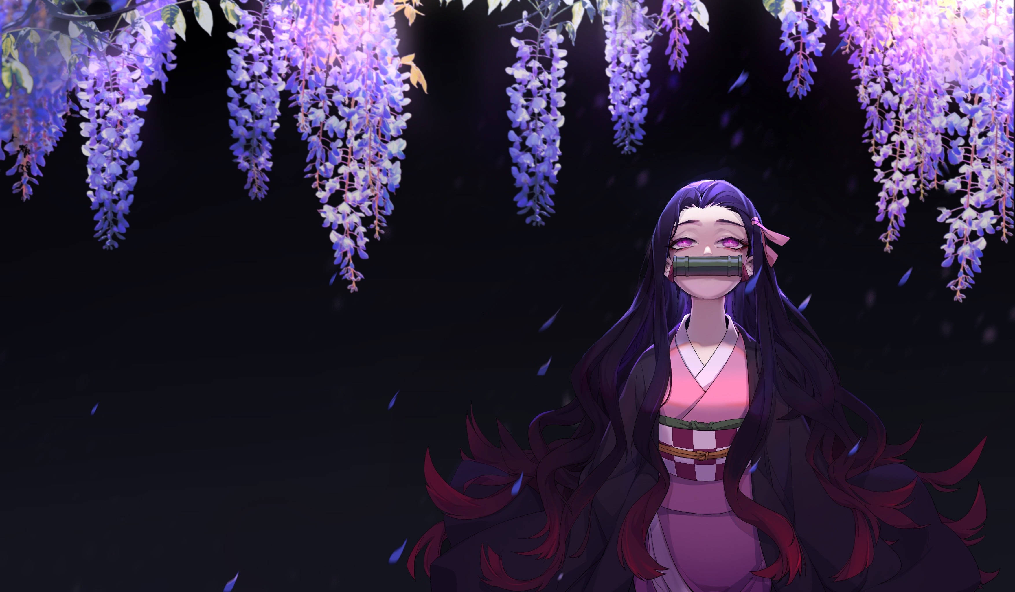 鬼灭之刃 4K 祢豆子与紫藤花 壁纸
