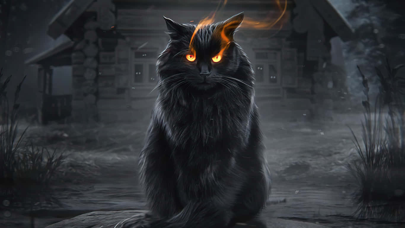 魅惑凝视 - 黑波斯猫火焰般的眼眸 壁纸