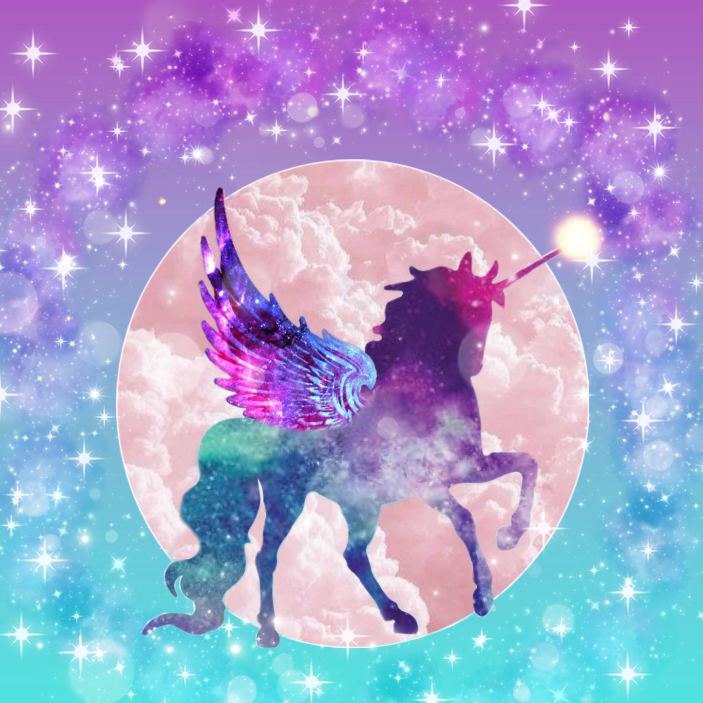 魔法银河独角兽剪影艺术 壁纸