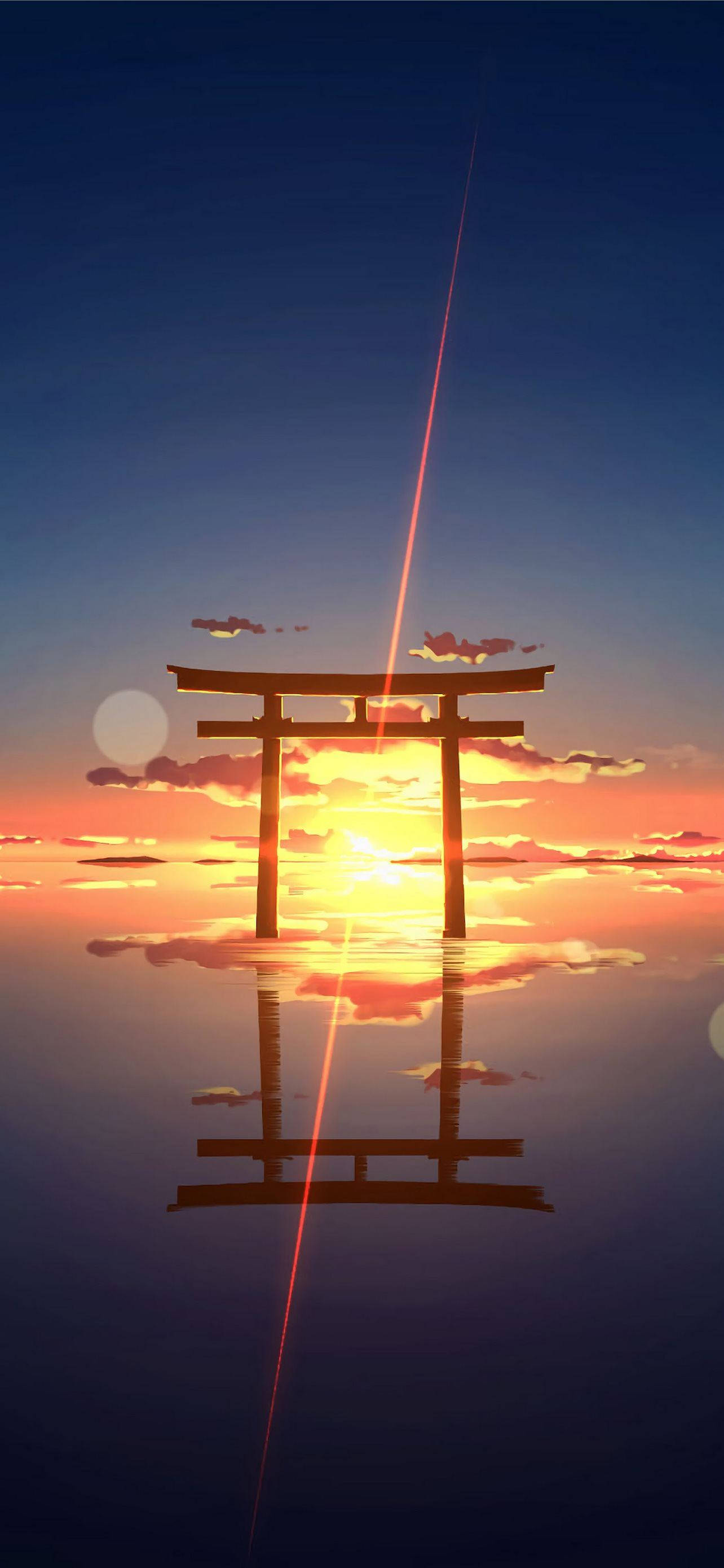 鸟居门日落地平线 壁纸