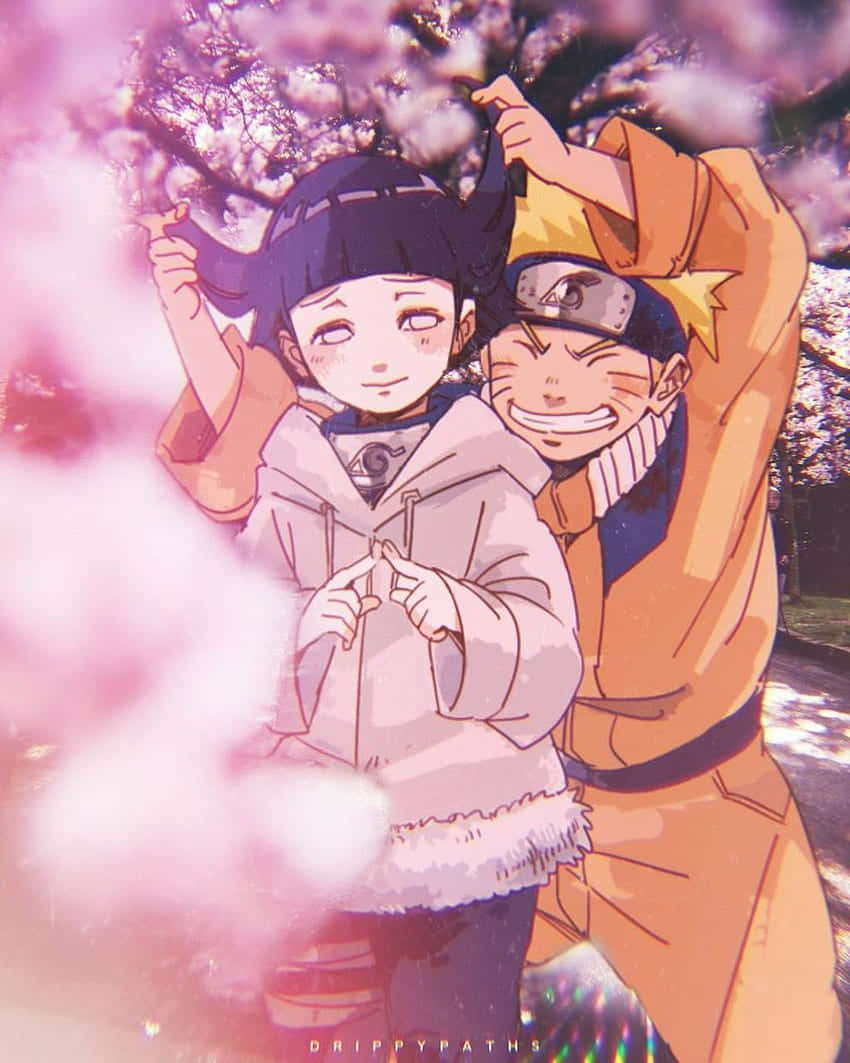 鸣人与雏田樱花公园可爱同框 壁纸