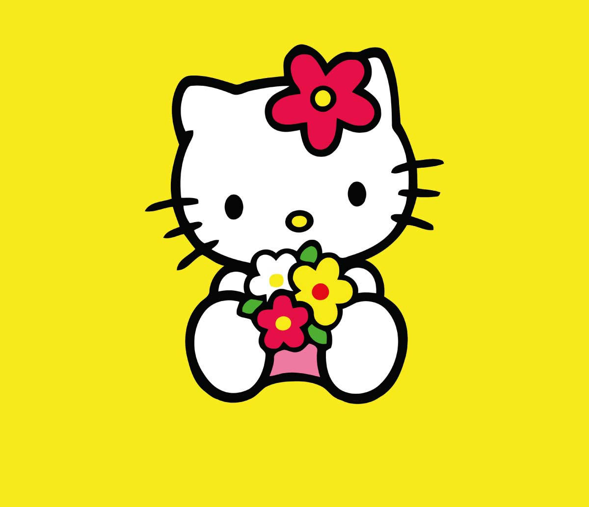 黄色凯蒂猫手持鲜花头像