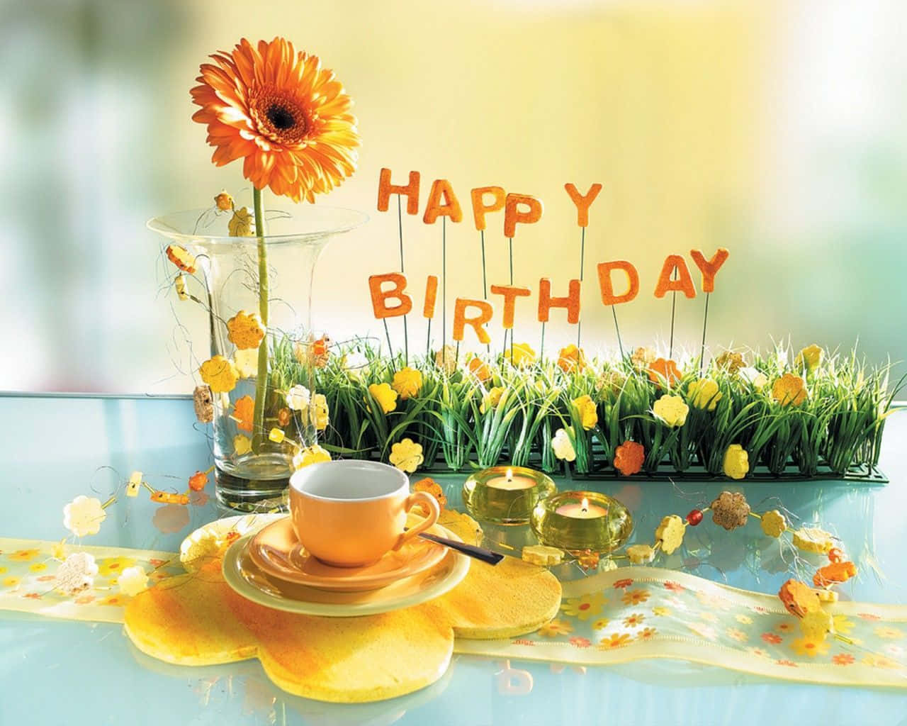 黄色向日葵生日祝福图片 壁纸