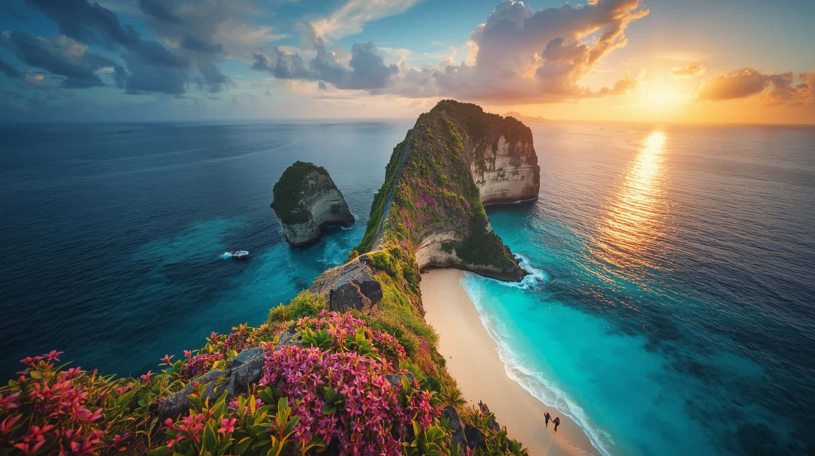 黄金时分的悬崖海滩美景壁纸 壁纸