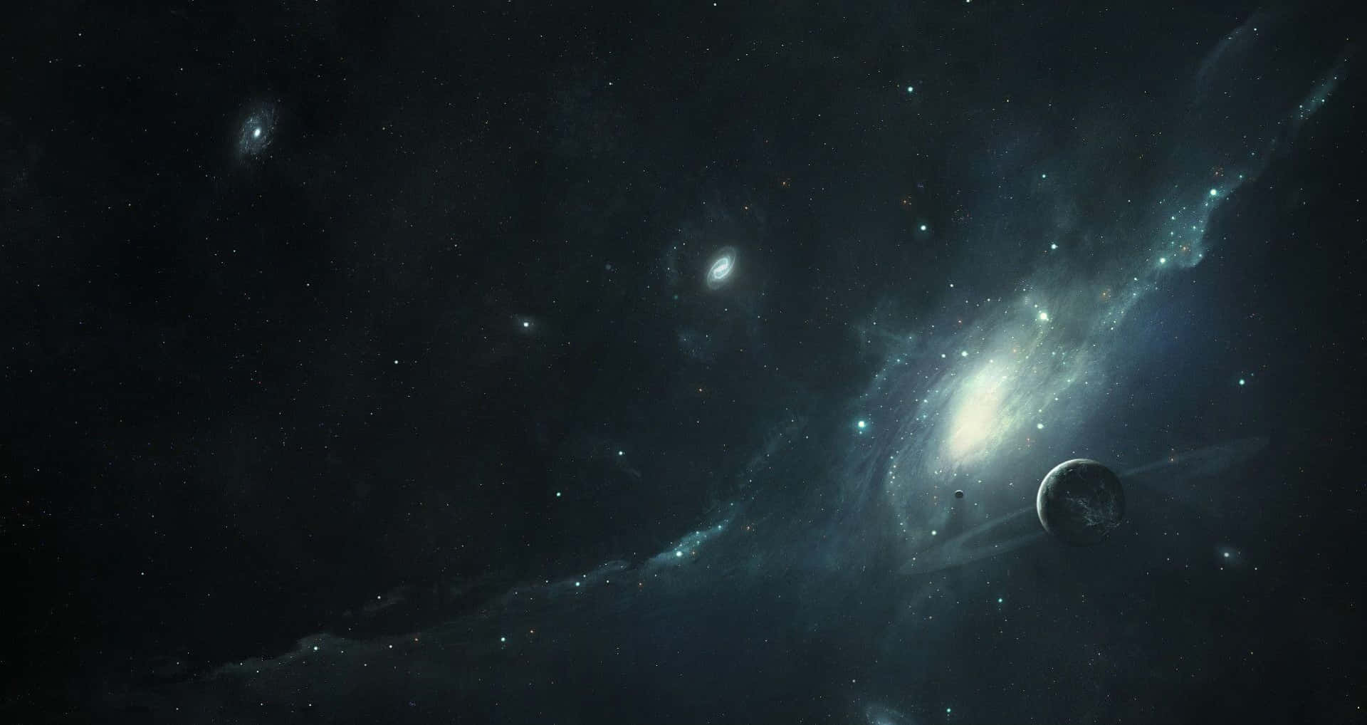 黑暗太空中的行星与星辰 壁纸
