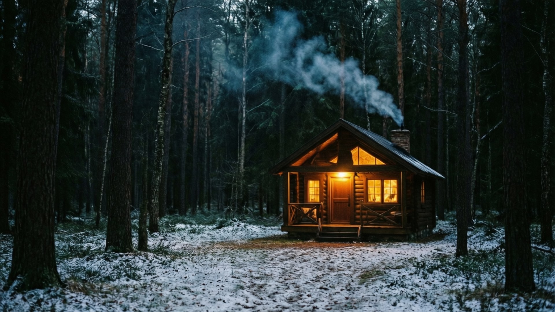 黑暗森林中的温馨小屋 壁纸