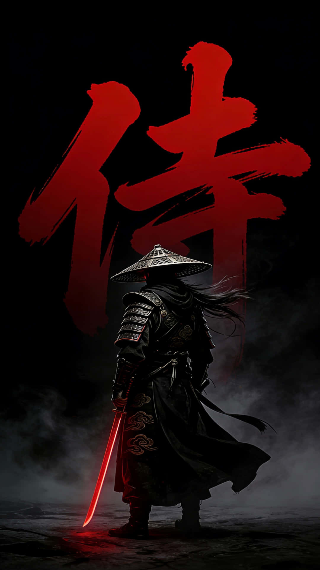 黑色武士战士壁纸，免费，4K，暗黑，高清，红色背景，武士战士艺术，暗黑武士，红色美学，日本武士，暗黑奇幻，4K壁纸，高清背景，免费下载