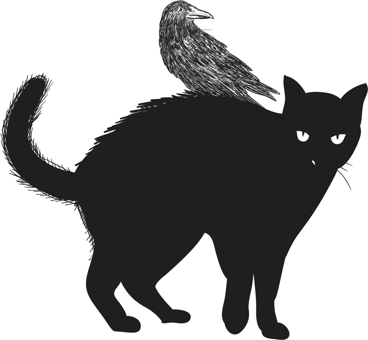 黑猫与乌鸦剪影 壁纸