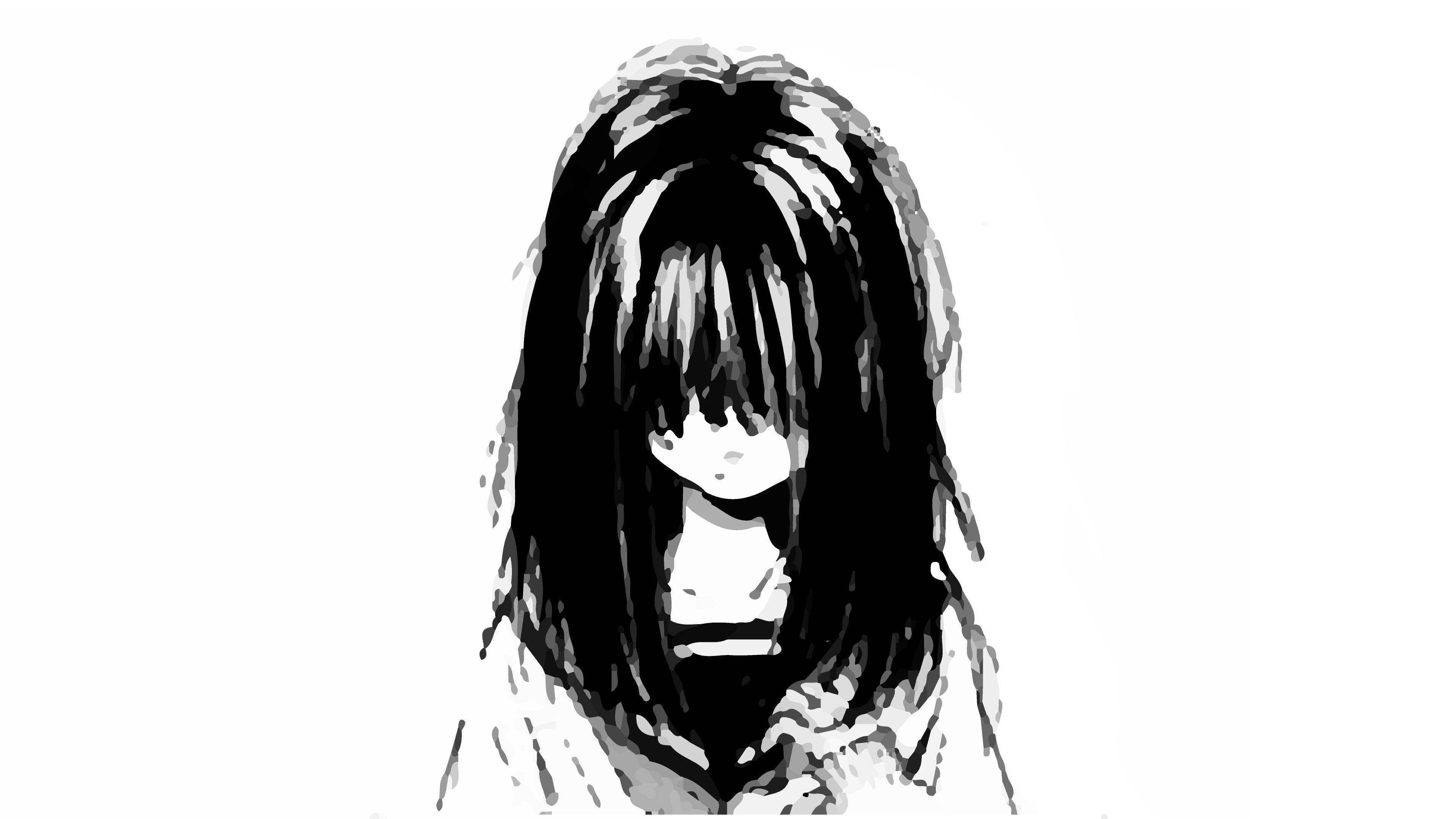 黑白动漫校服悲伤少女 壁纸