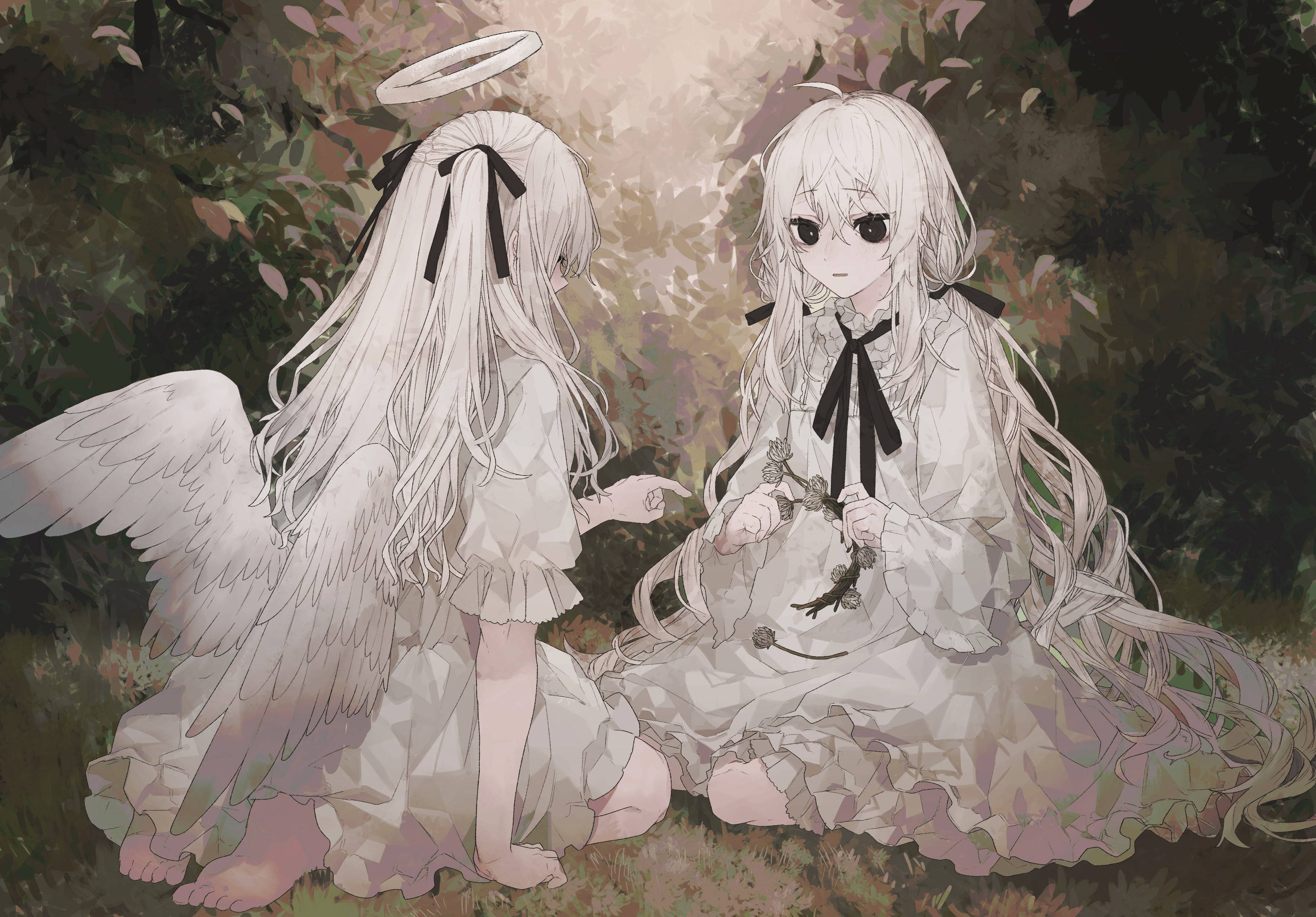 黑白忧郁动漫少女与朋友 壁纸