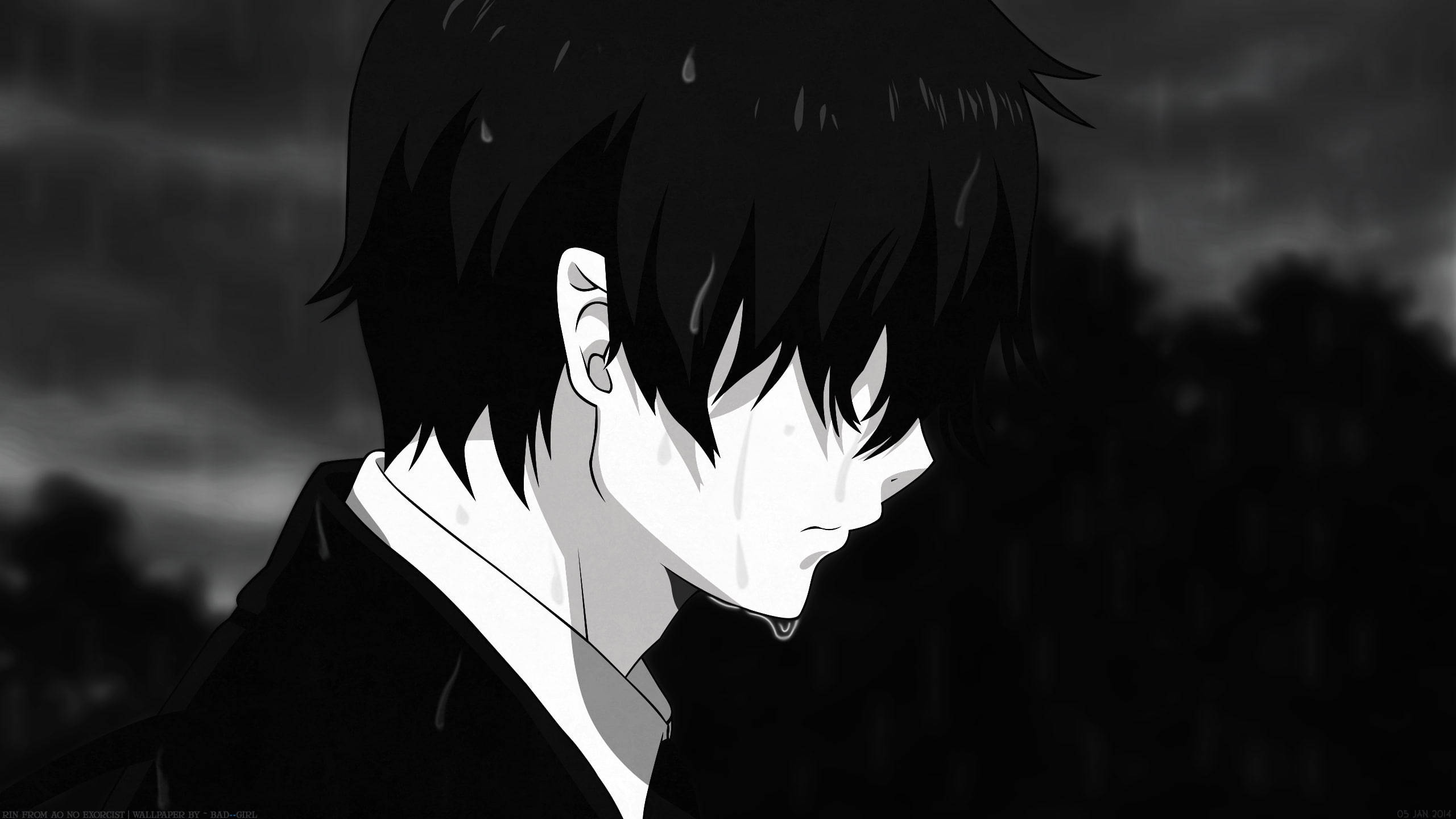 黑白忧郁动漫男孩 壁纸