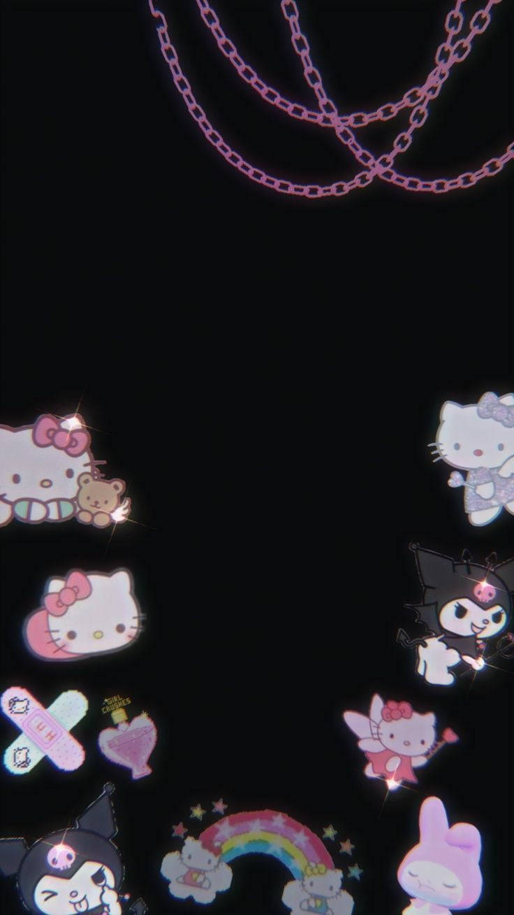 黑色Hello Kitty与三丽鸥角色 壁纸