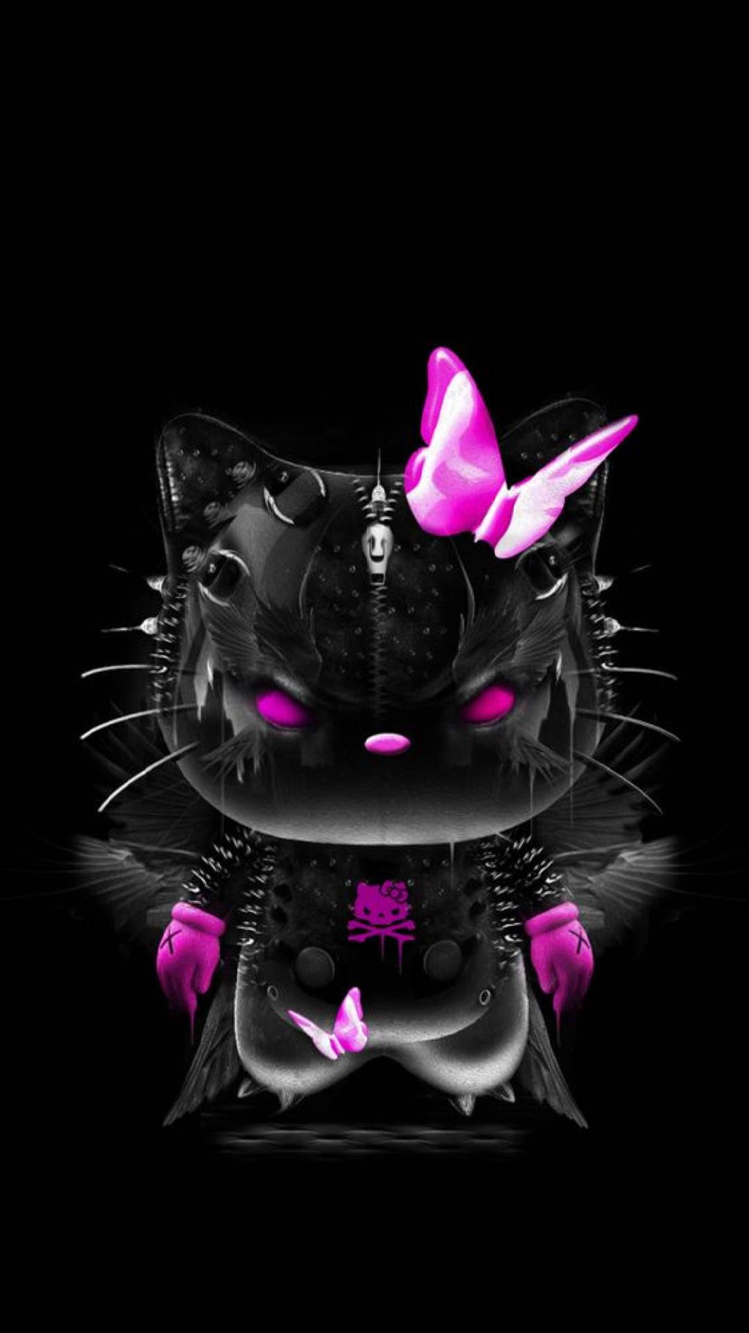 黑色暗黑装扮凯蒂猫 壁纸