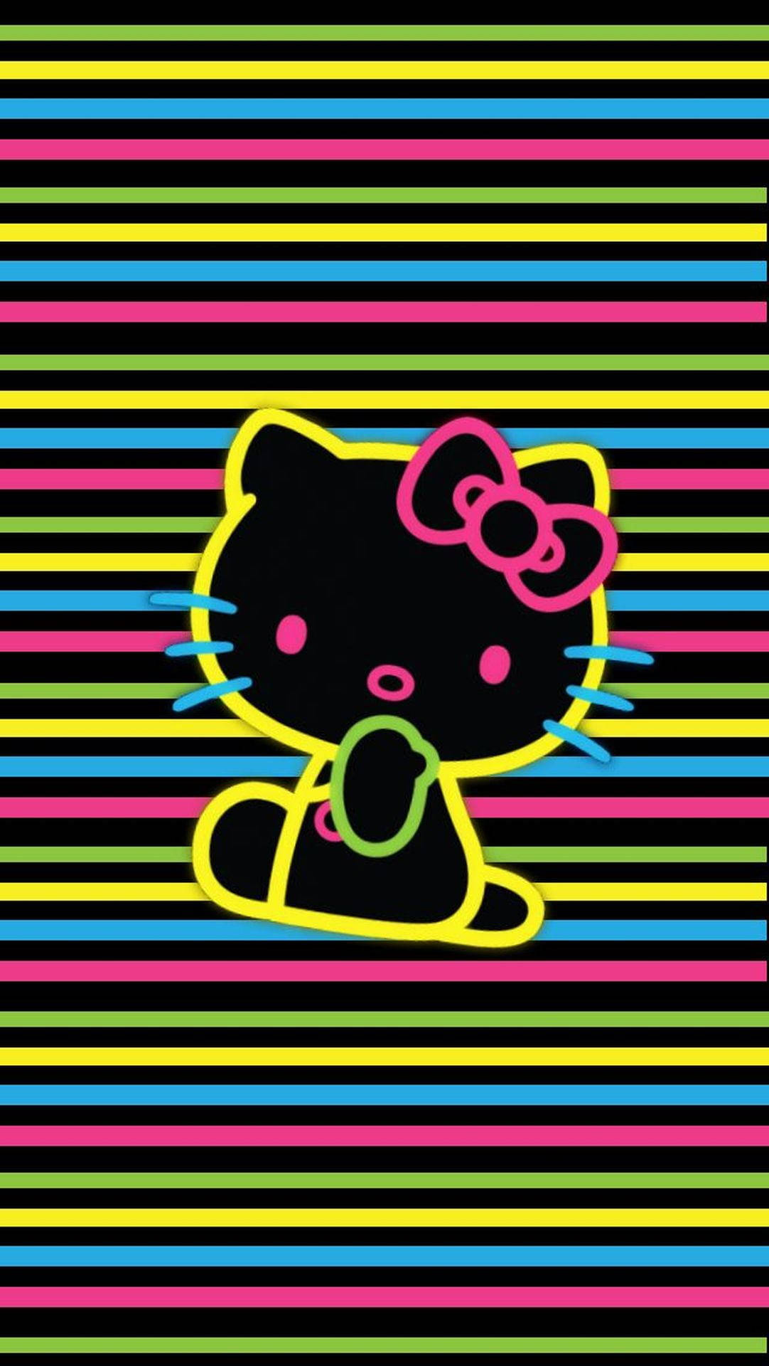 黑色背景彩色条纹Hello Kitty 壁纸
