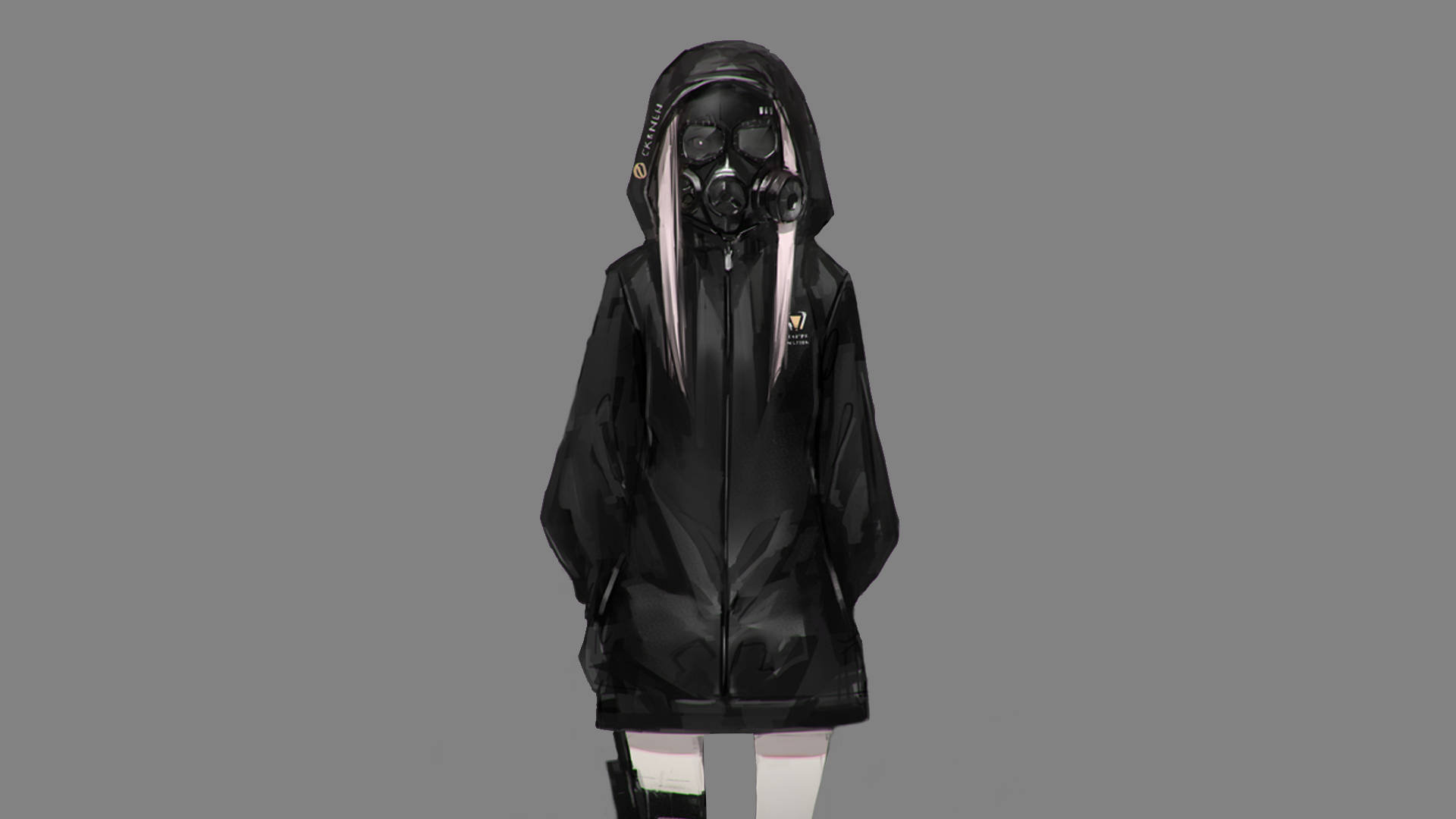 黑色连帽衫的蒙面动漫女孩 壁纸